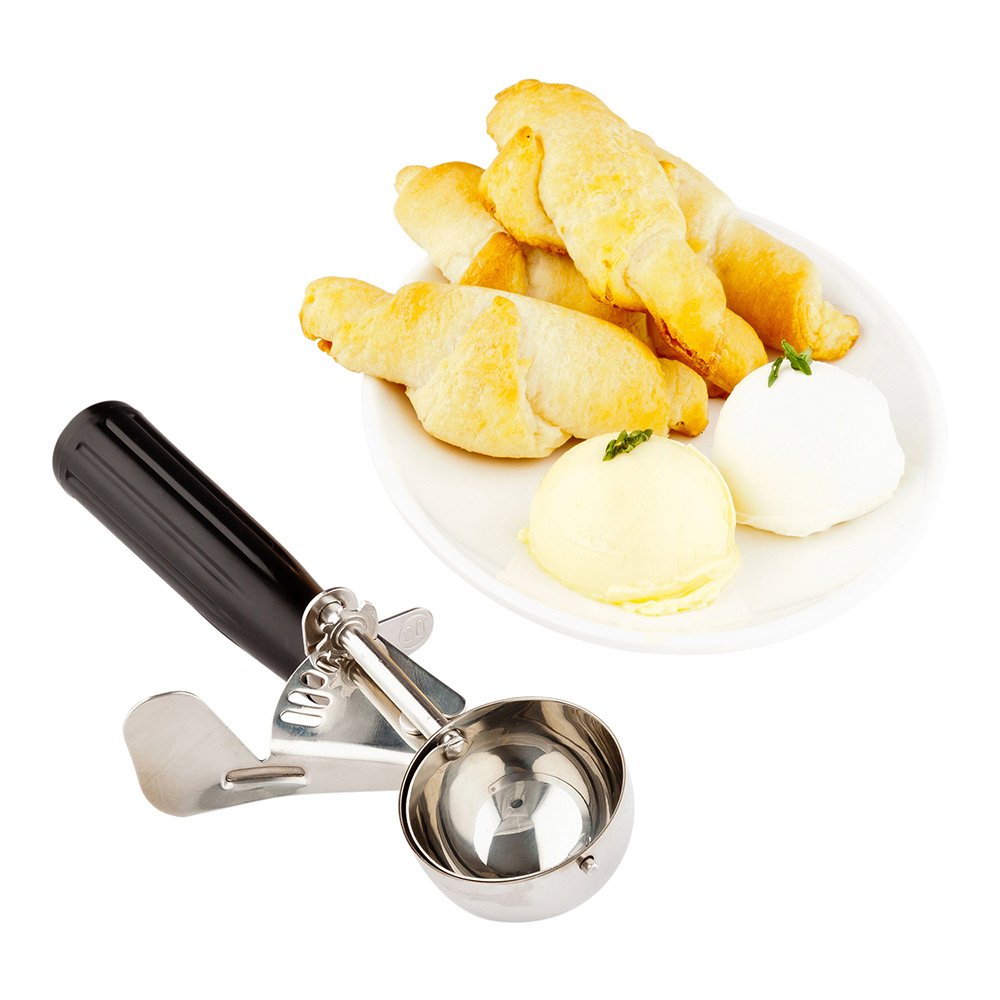 Restaurantware Met Lux 1.25 Ounce Portion Scoop 1 Trigger Release Cookie Scoop - With Black Handle Stainless Steel Disher For Po