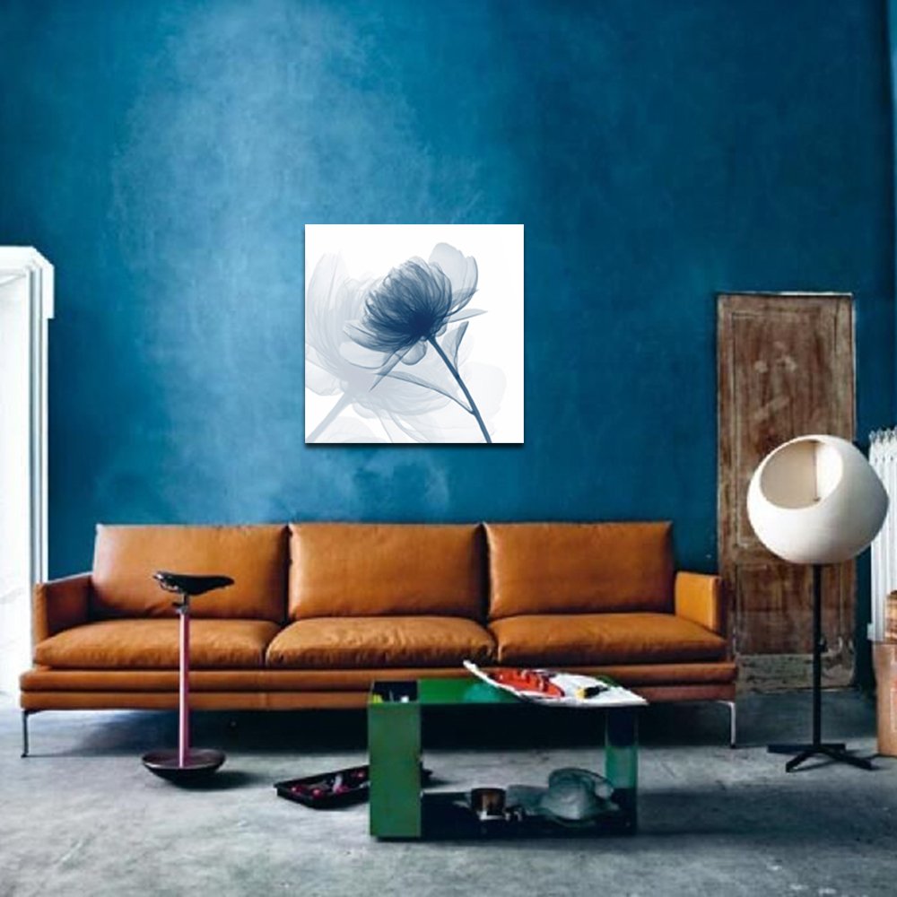 Wieco Art Blue Flickering Flower Modern Abstract Canvas Wall Art Gallery Large Wrapped Perfect Floral Pictures Paintings On Canv