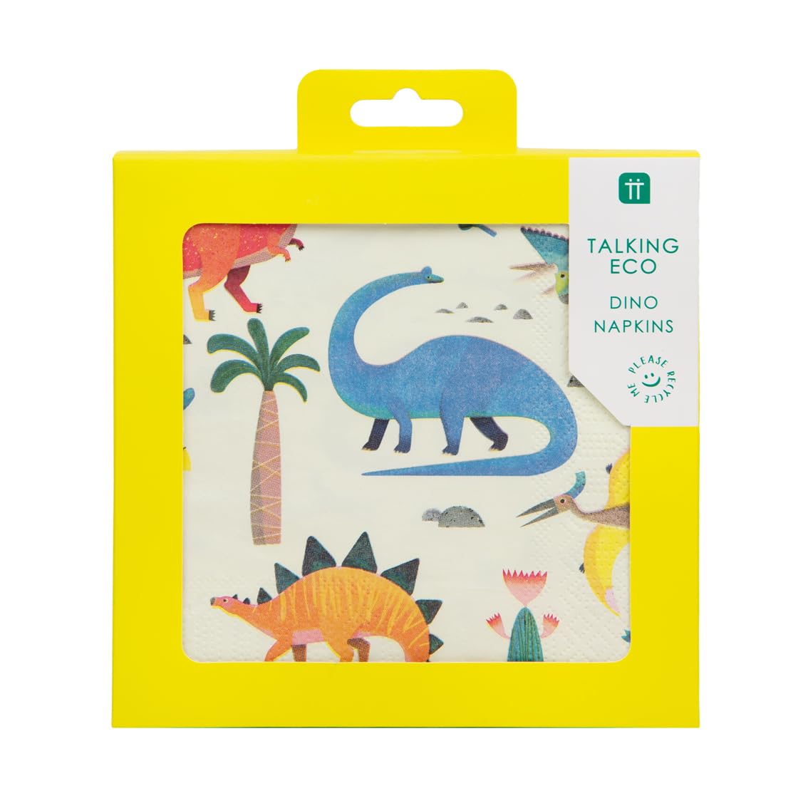 Talking Tables Dinosaur Paper Napkins Serviettes For Girls Or Boys Birthday Party, 13'' X 13'', Mixed Colors, 20Pk