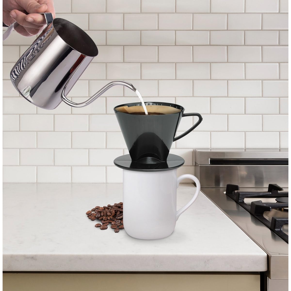 Fino Pour-Over Coffee Brewing Filter Cone, Number 2-Size, Black, Brews 2 To 6-Cups, Set Of 2