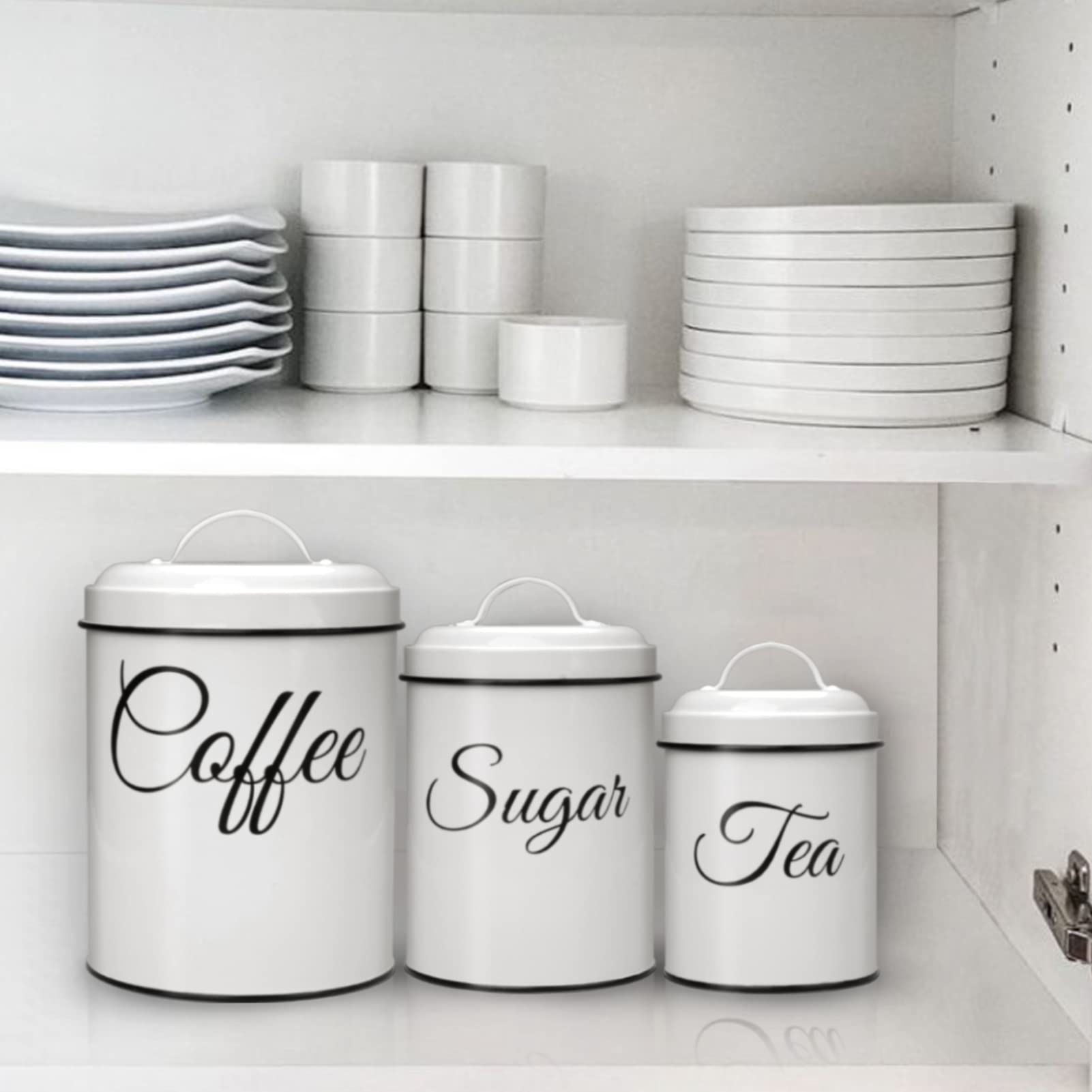 Glowsol Large White Canisters Sets For The Kitchen, Coffee Tea Sugar Container Set For Countertop, Vintage Rustic Farmhouse Kitc