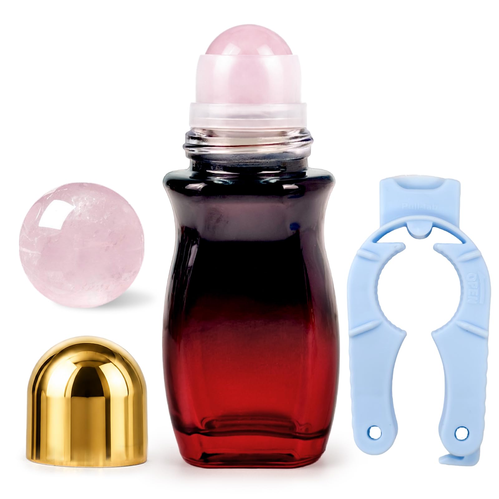 CHSEEO Rose Quartz Roller Ball Applicator 50ml Essential Oil Roller Bottle