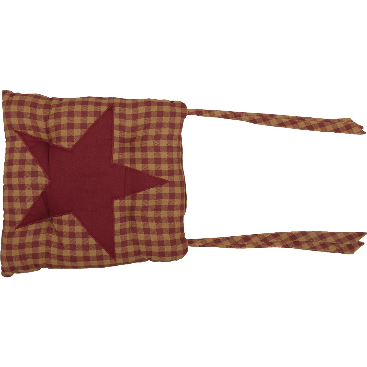 Vhc Brands Star Cotton Primitive Tabletop Kitchen Tie Back(S) Appliqued Square Chair Pad, King, Burgundy Red, 14 Inches