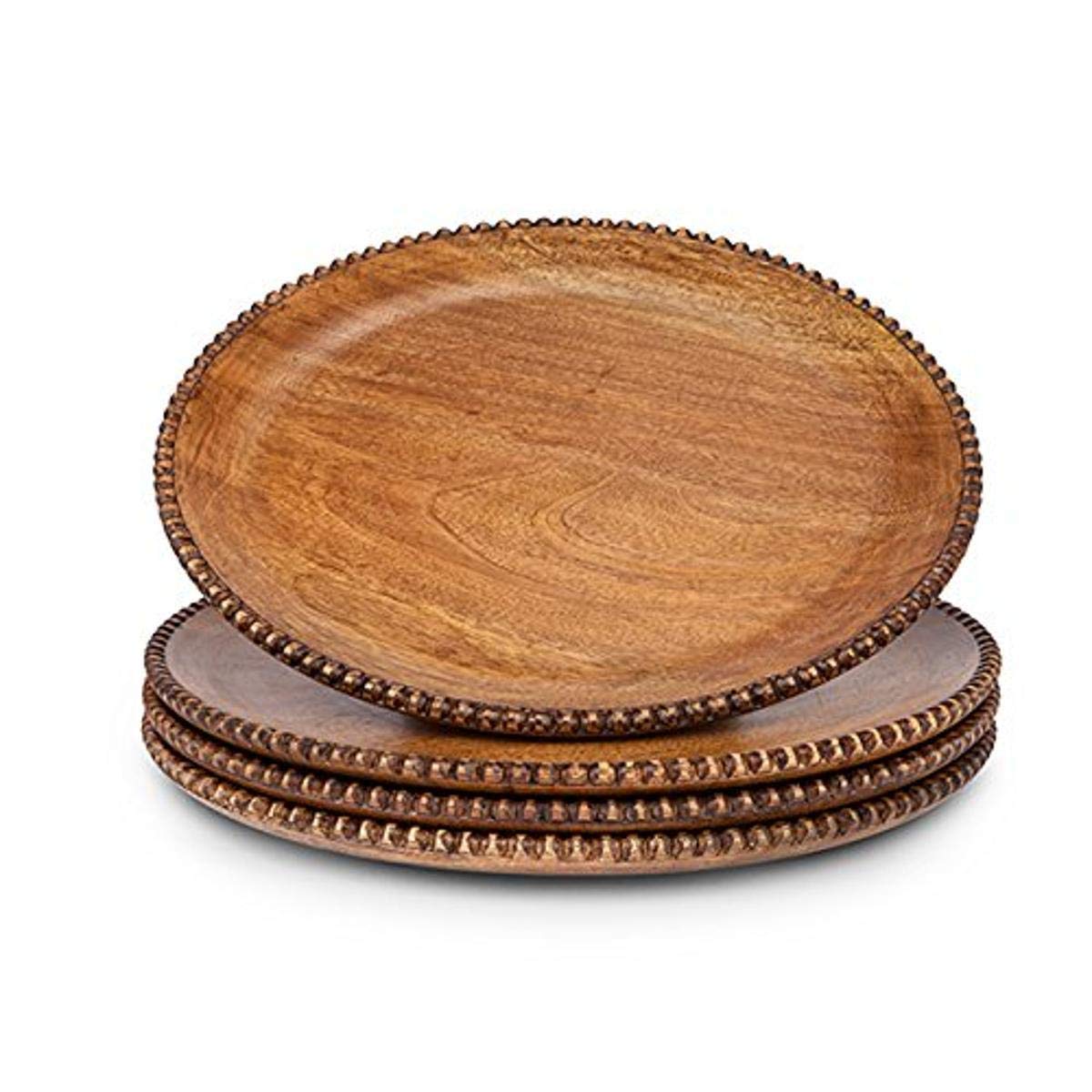 Gg S/4 Mango Wood Beaded Charger Other Decor, 14Inl X 14Inw X 1.1Inh, Brown