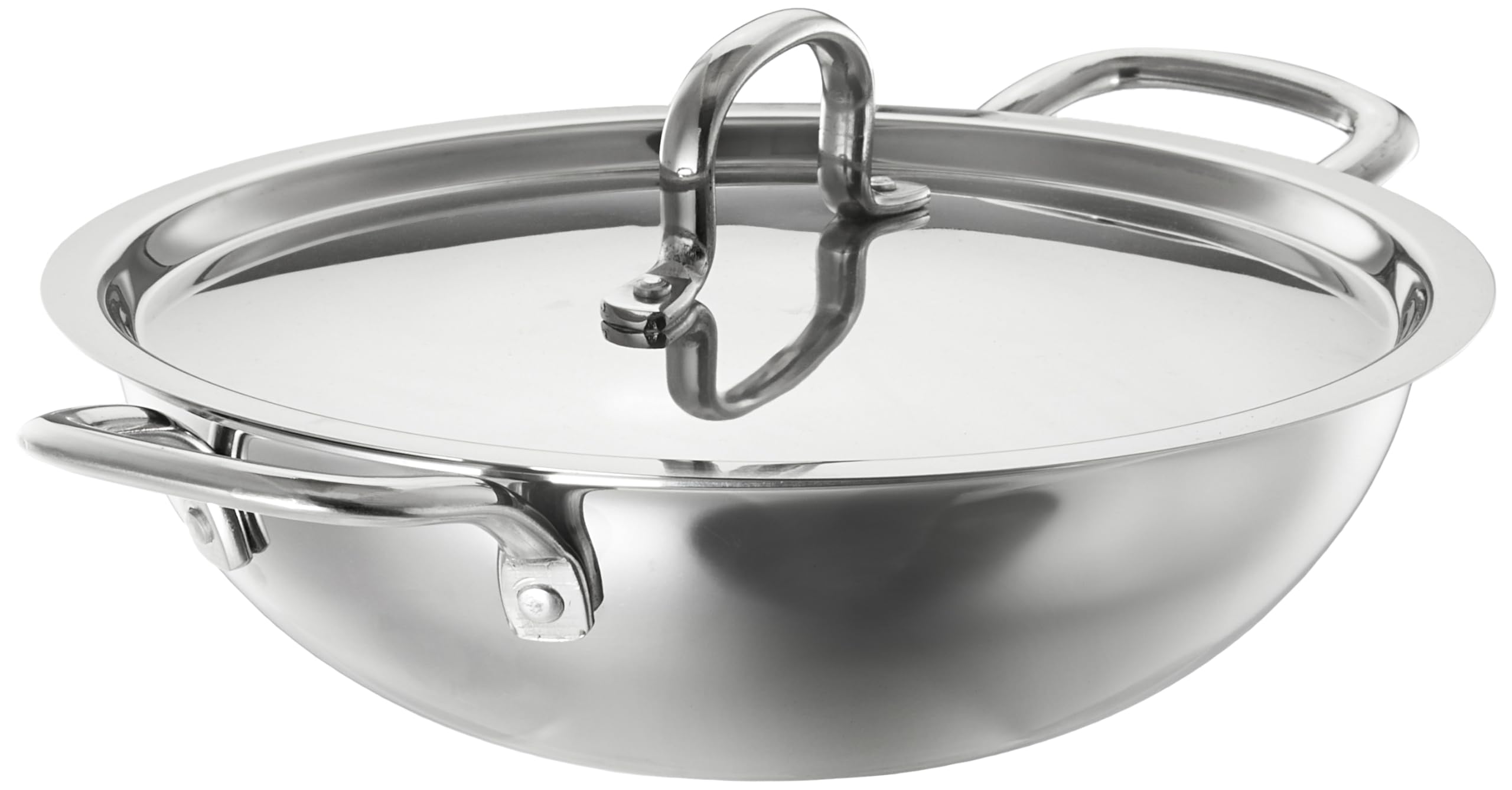 Amazon Brand - Solimo Stainless Steel Triply Kadhai | Stainless Steel Lid | Compatible With All Modern Cooktops | 24 Cm|Inductio