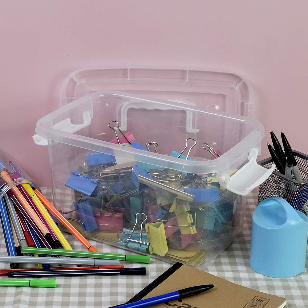 Minekkyes 6-Pack Home Storage Bins, Plastic Container, Latching Box With Handle (White Handle)