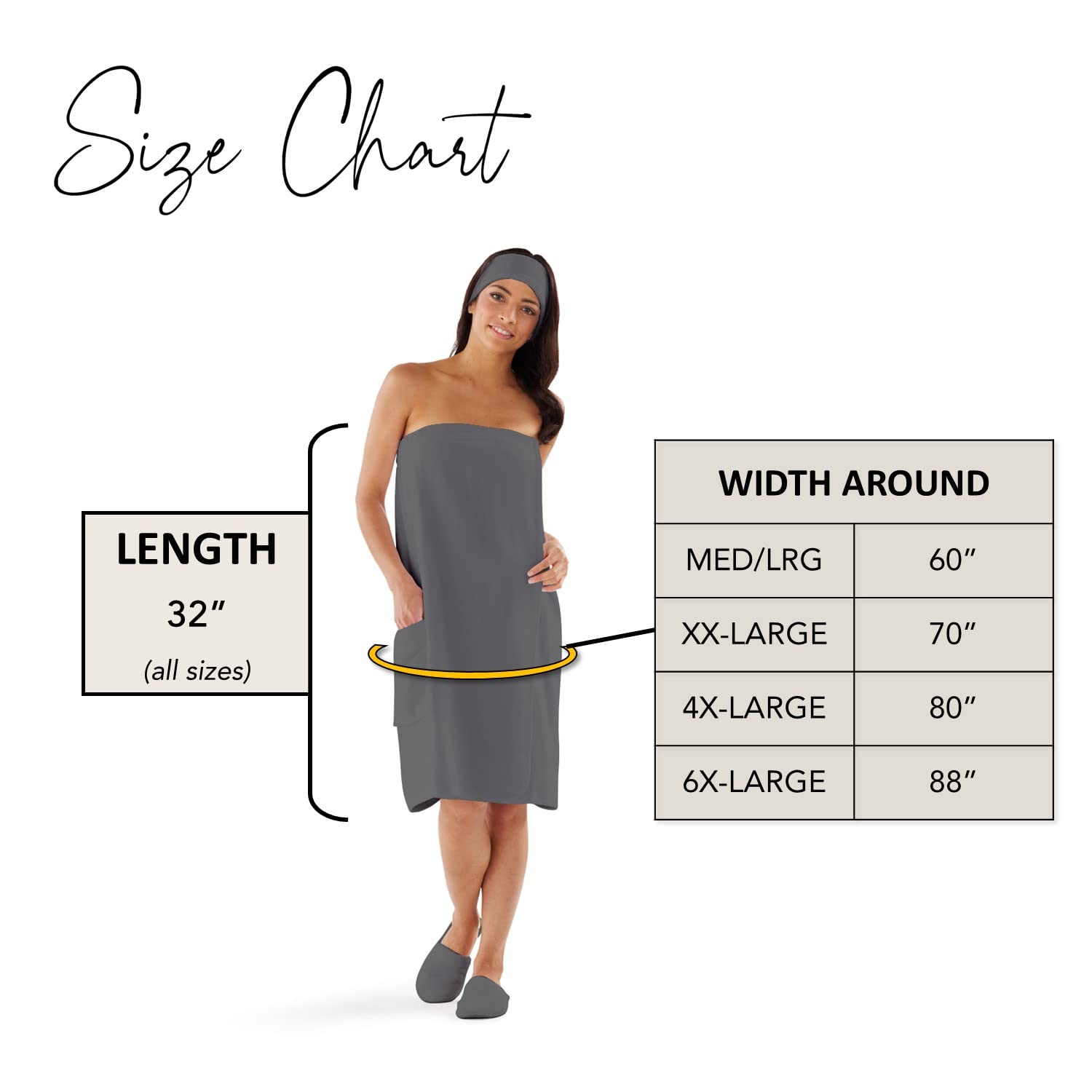 Boca Terry Womens Spa Wrap - 100% Cotton Spa, Shower, Bath And Gym Towel W Snaps, Towel Wrap For Women, Grey, Medium/Large