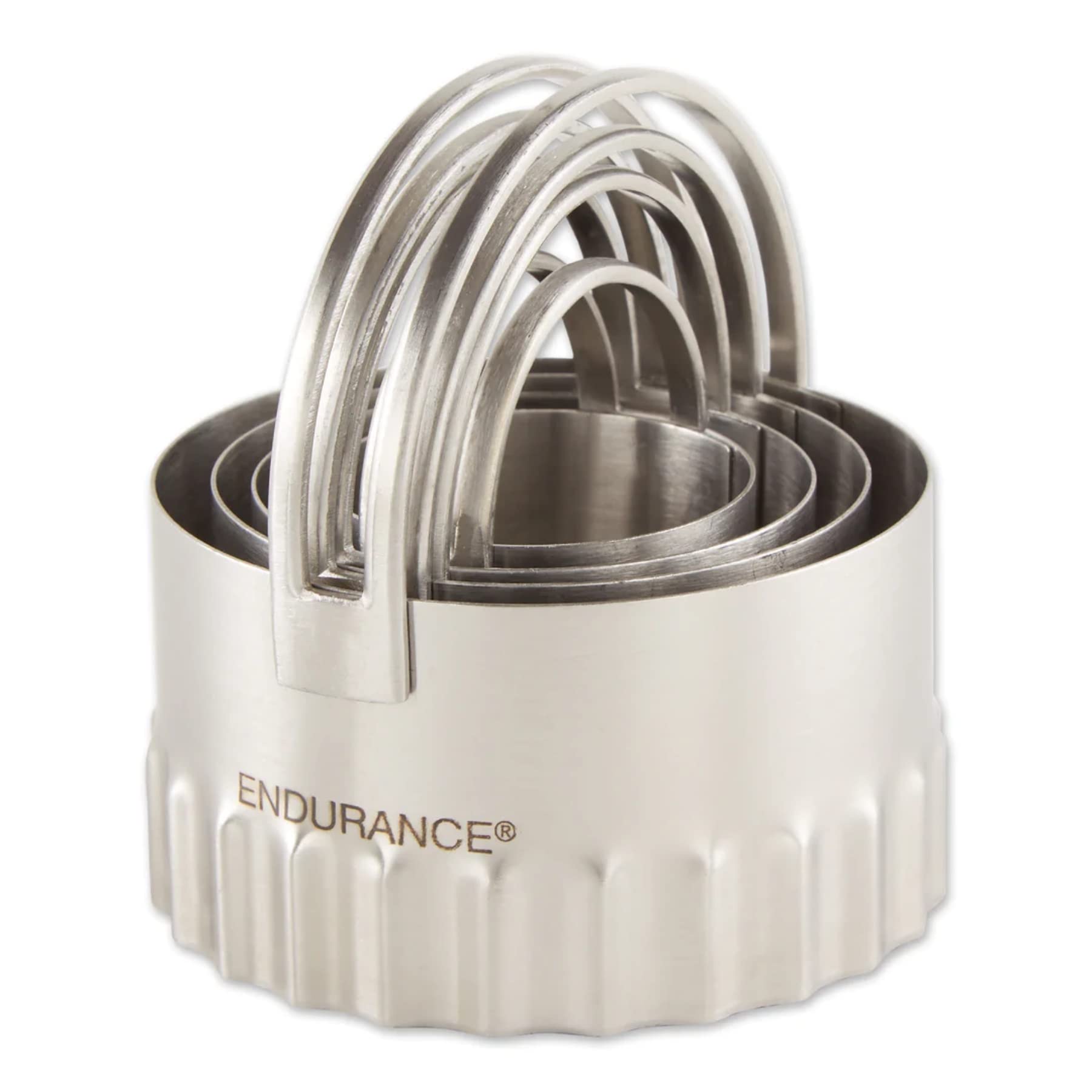 RSVP International Stainless Steel Biscuit Cutters Set of 4 - Round-ribbed, High Handle Arch for Thick or Thin Dough, Model 8006