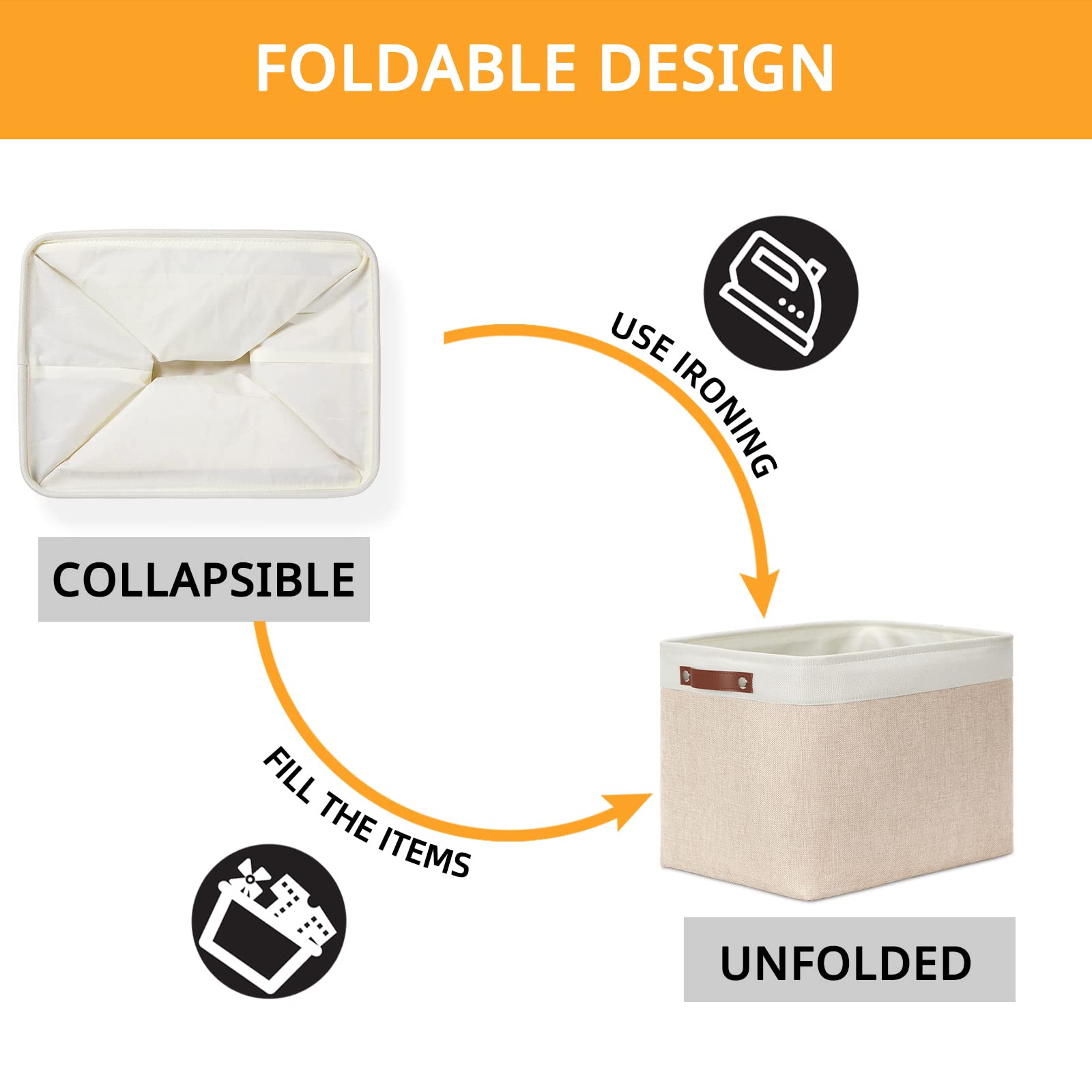 DULLEMELO 2-Pack Large Storage Baskets for Organizing 16 ''x12 ''x12 '' Canvas Fabric Storage Basket Bins With Leather Handles for Shelf Clothes Empty Gift Basket (White&Khaki)