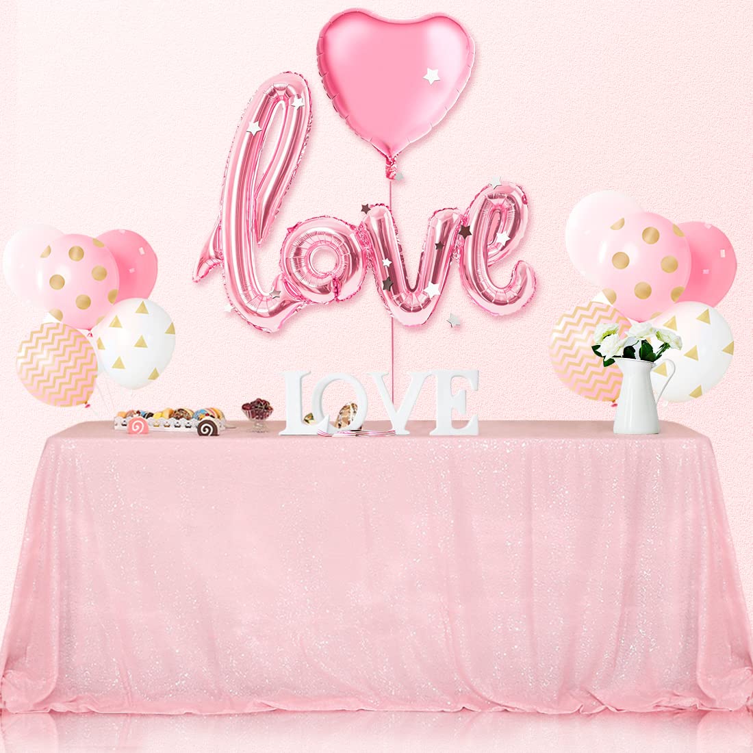 Squarepie Sequin Tablecloth 90 X 132 Inch Pink Sparkly Table Linen For Wedding Party