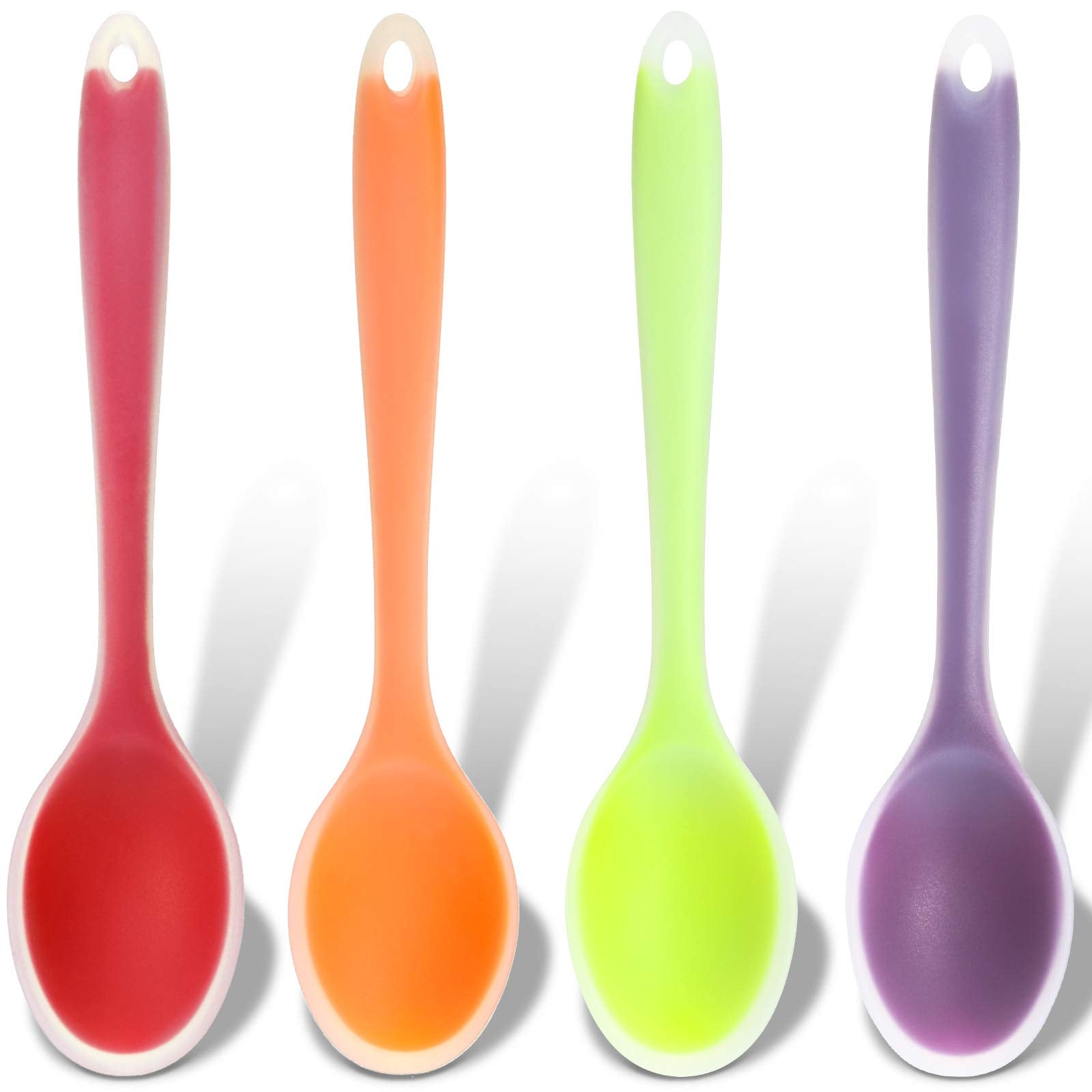 Patelai 4 Pieces Small Multicolored Silicone Spoons Silicone Serving Stirring Spoon For Kitchen Nonstick Cooking Baking Stirring