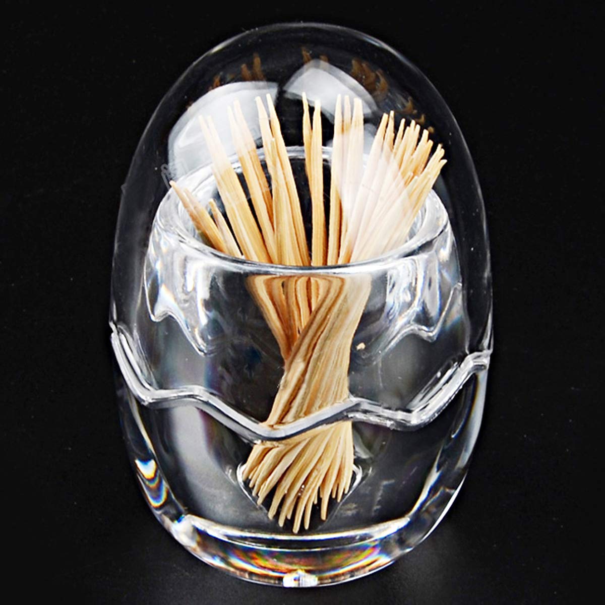 Yakri Acrylic Toothpick Holder Dispenser Organizer Clear Storage Box With Lid (Egg Shape), Ytbh-08363
