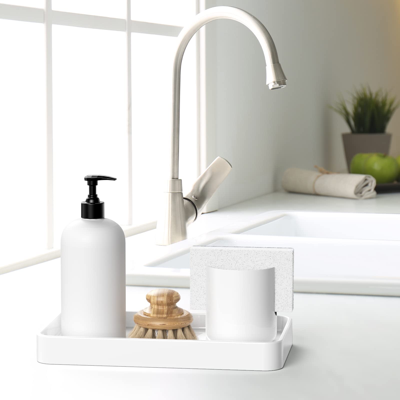 Gurygo 10" Ceramic Bathroom Vanity Tray - White Soap Dispenser Tray for Kitchen & Bathroom Organization (Model 001)