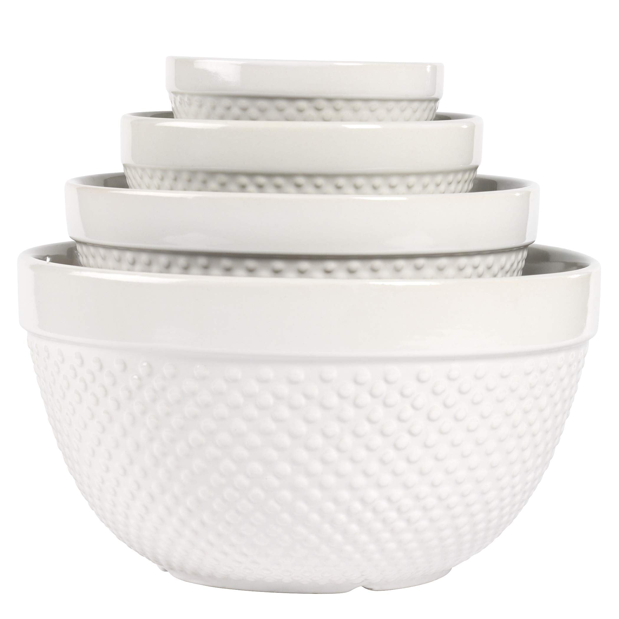 TTU Tabletops Gallery Hobnail Style 4 Piece Blue Storm Stoneware Nesting Mixing Bowl Set for Baking and Cooking