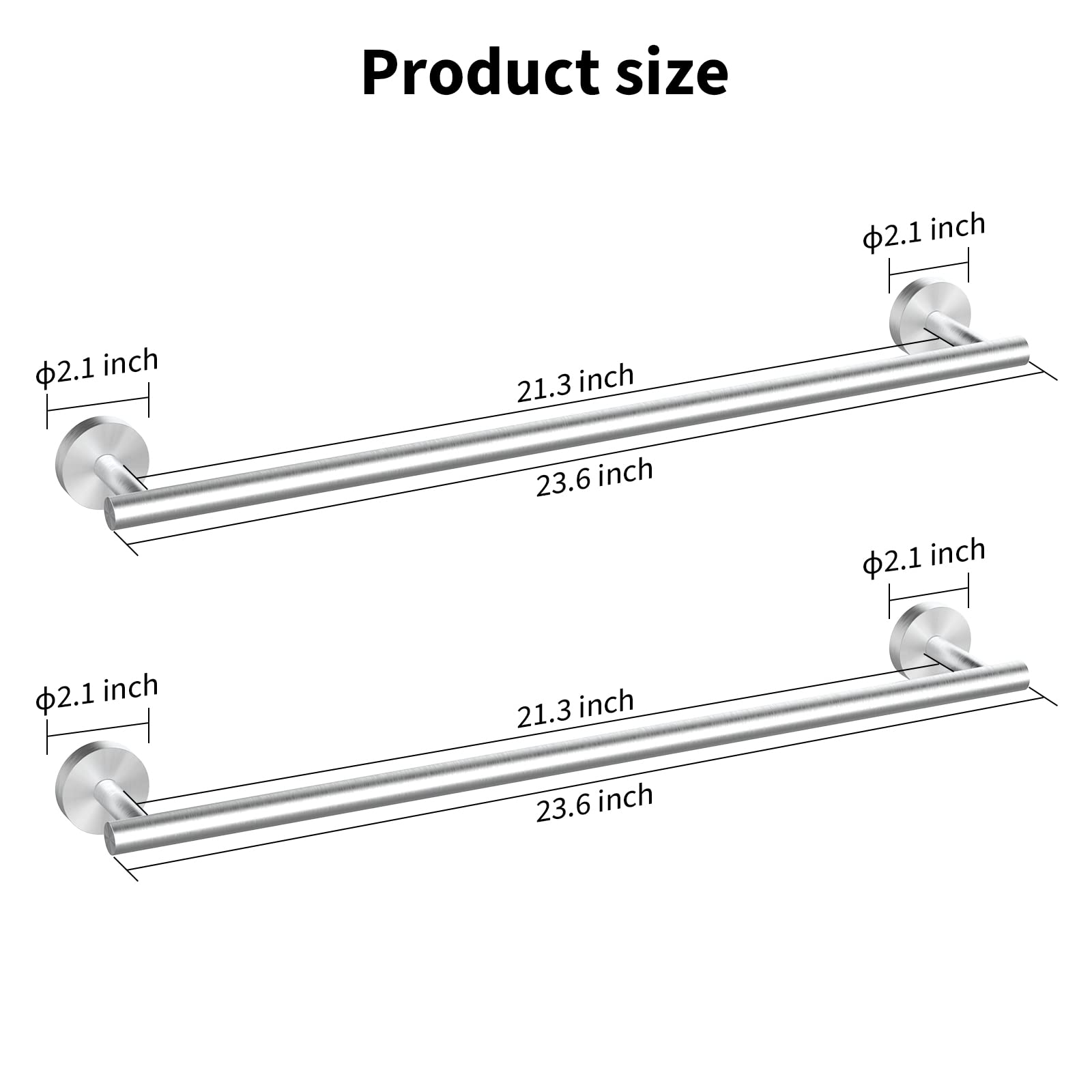 Cilee 2 Pieces Brushed Nickel Bathroom Towel Bar  24 Inch Double Towel Racks Bathroom Towel Holder Towel Hanger for Bathroom Stainless Steel Wall Mount