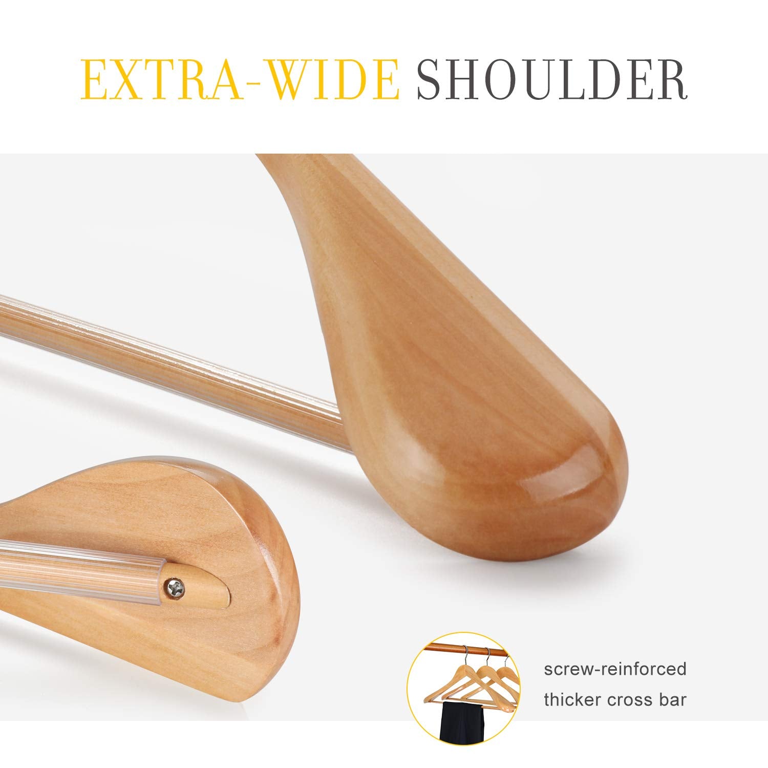 Topia Hanger Set Of 6 Luxury Natural Wooden Coat Hangers, Premium Wood Suit Hangers, Glossy Finish With Extra-Wide Shoulder, Thi