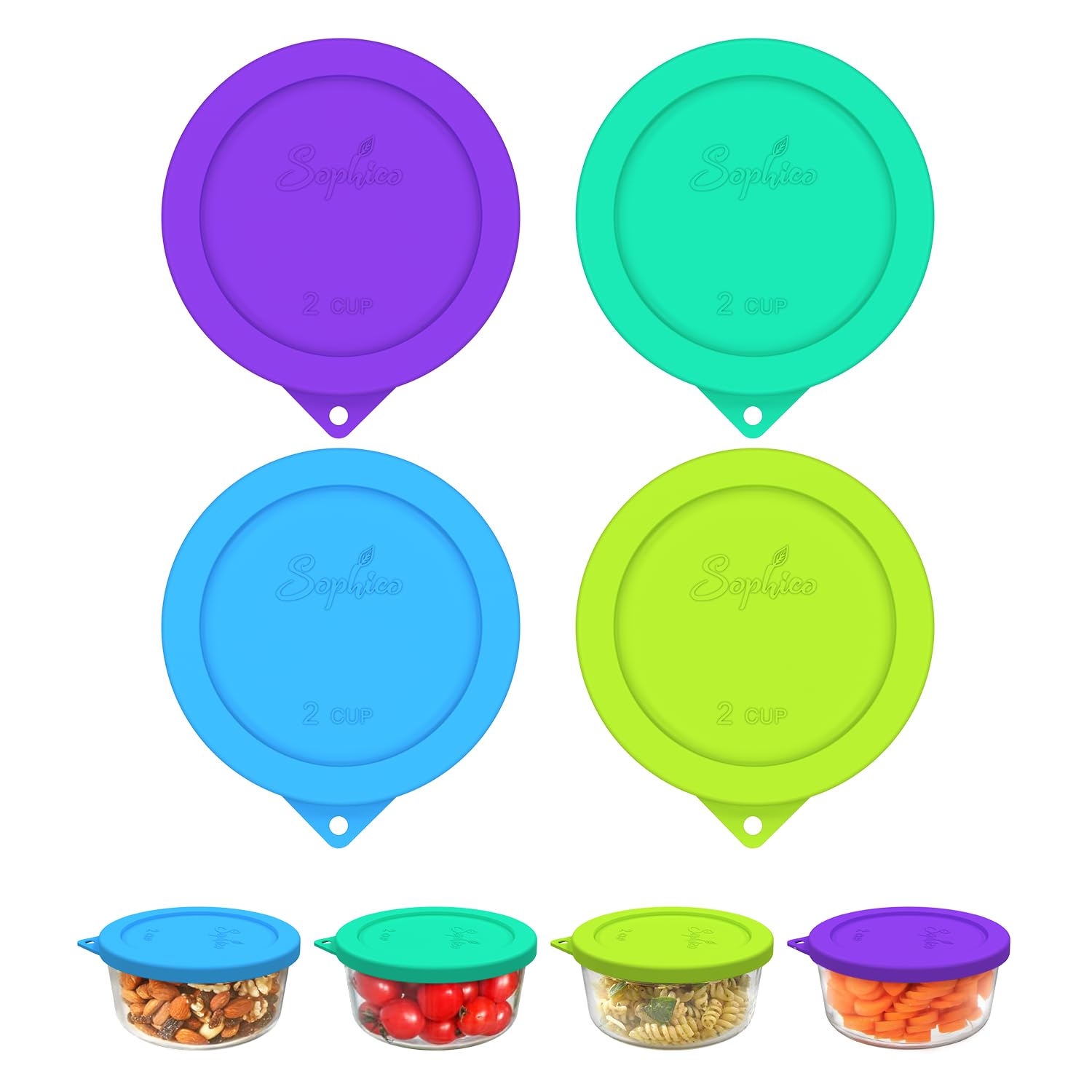 Sophico 2 Cup Round Silicone Storage Cover Lids Replacement For Pyrex 7200-Pc And Anchor Hocking Glass Bowls (Container Not Incl