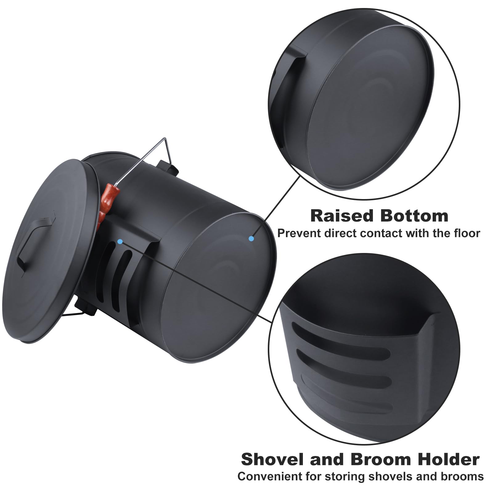 Ash Bucket With Lid And Shovel Hand Broom, 5.15 Gallon Large Galvanized Iron Metal Fireplace Tools Ash Pail For Fire Places Fire