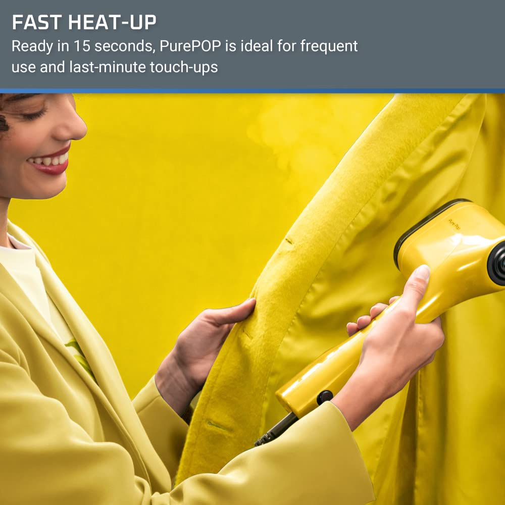 Rowenta, Steamer For Clothes, Purepop Handheld Steamer, 1.5Lbs, 15 Second Heatup, 2.3 Oz Capacity, 1150 Watts, Ironing, Yellow C