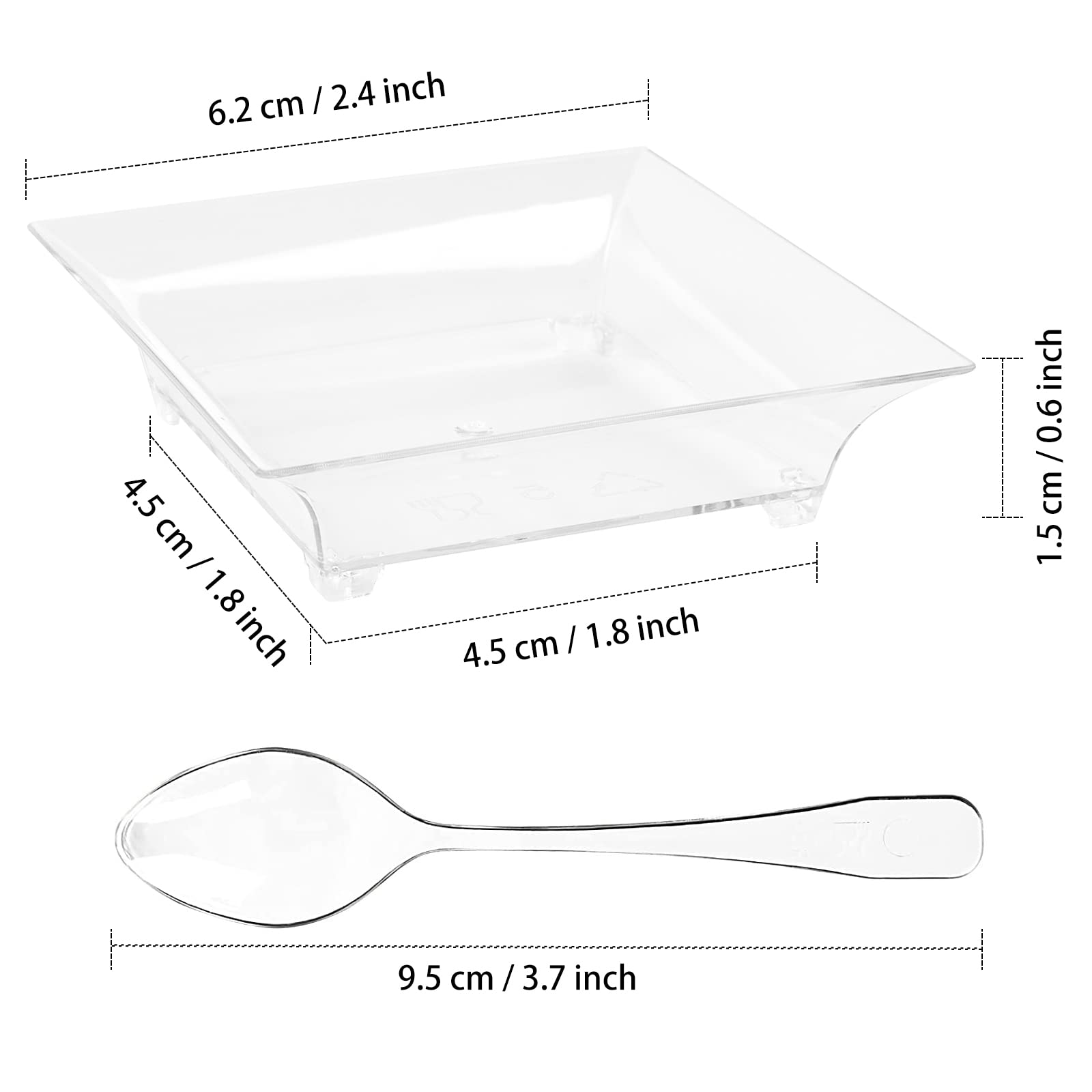 100 Pack 1 Oz Small Dessert Plates For Appetizers - Mini Plastic Plates With Spoons Reusable Square Appetizer Bowls Tiny Individ