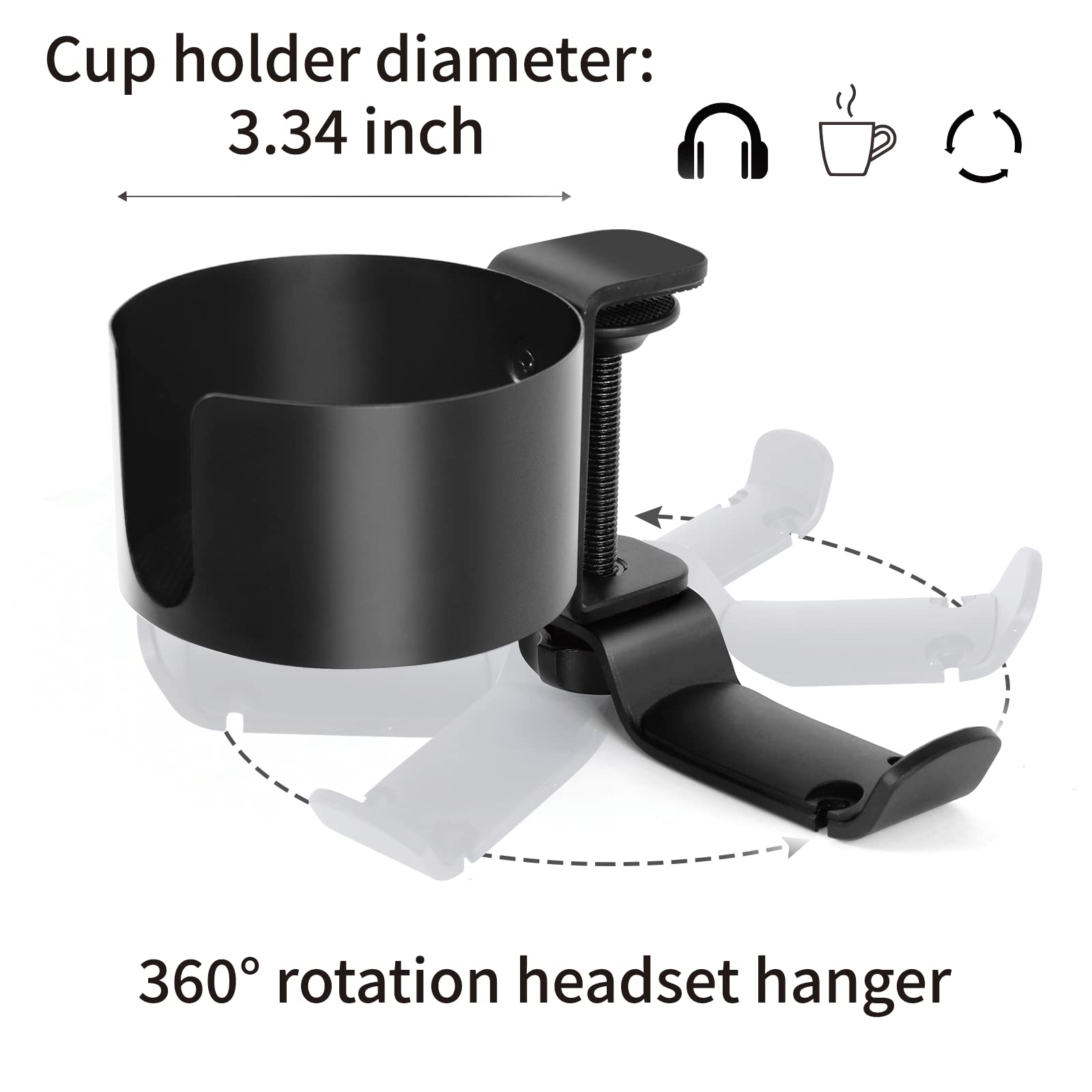 Desk Cup Holder, Ookuu 2 In 1 Desk Cup Holder With Headphone Hanger, Anti-Spill Cup Holder For Desk Or Table, Easy To Install, S