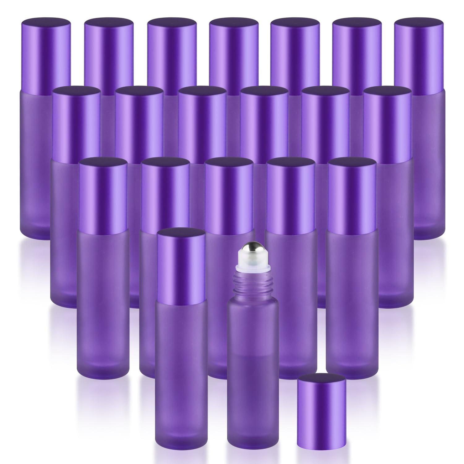 Mirrline 20 Pcs 10ml/0.34oz Frosted Glass Bottle Refillable Roller Bottles with Stainless Steel Roller Balls & Aluminum Screw Ca
