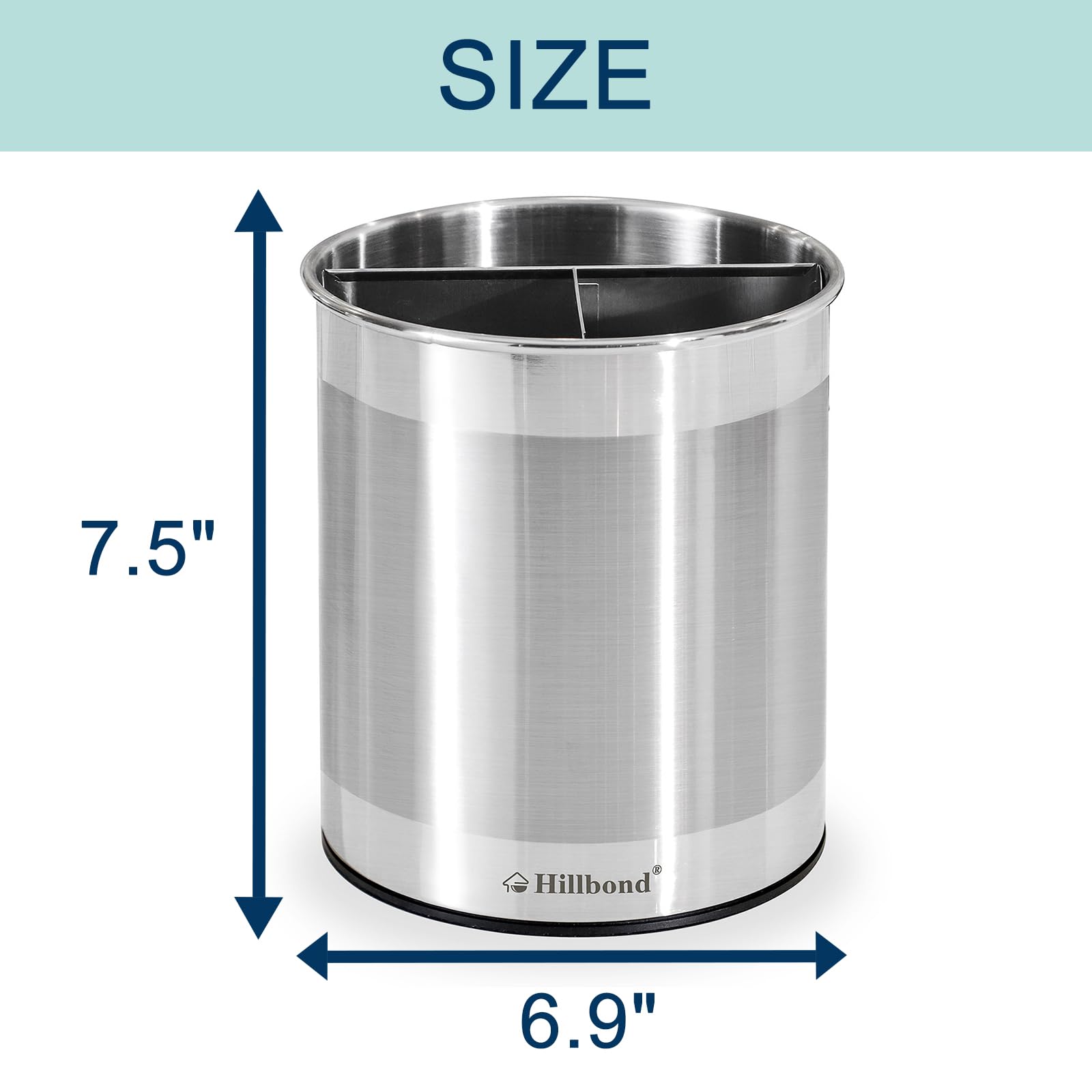 Hillbond Stainless Steel Utensil Holder For Countertop With Removable Divider, 6.9X7.5Inch Large Utensil Holder, 360 Rotating Ut