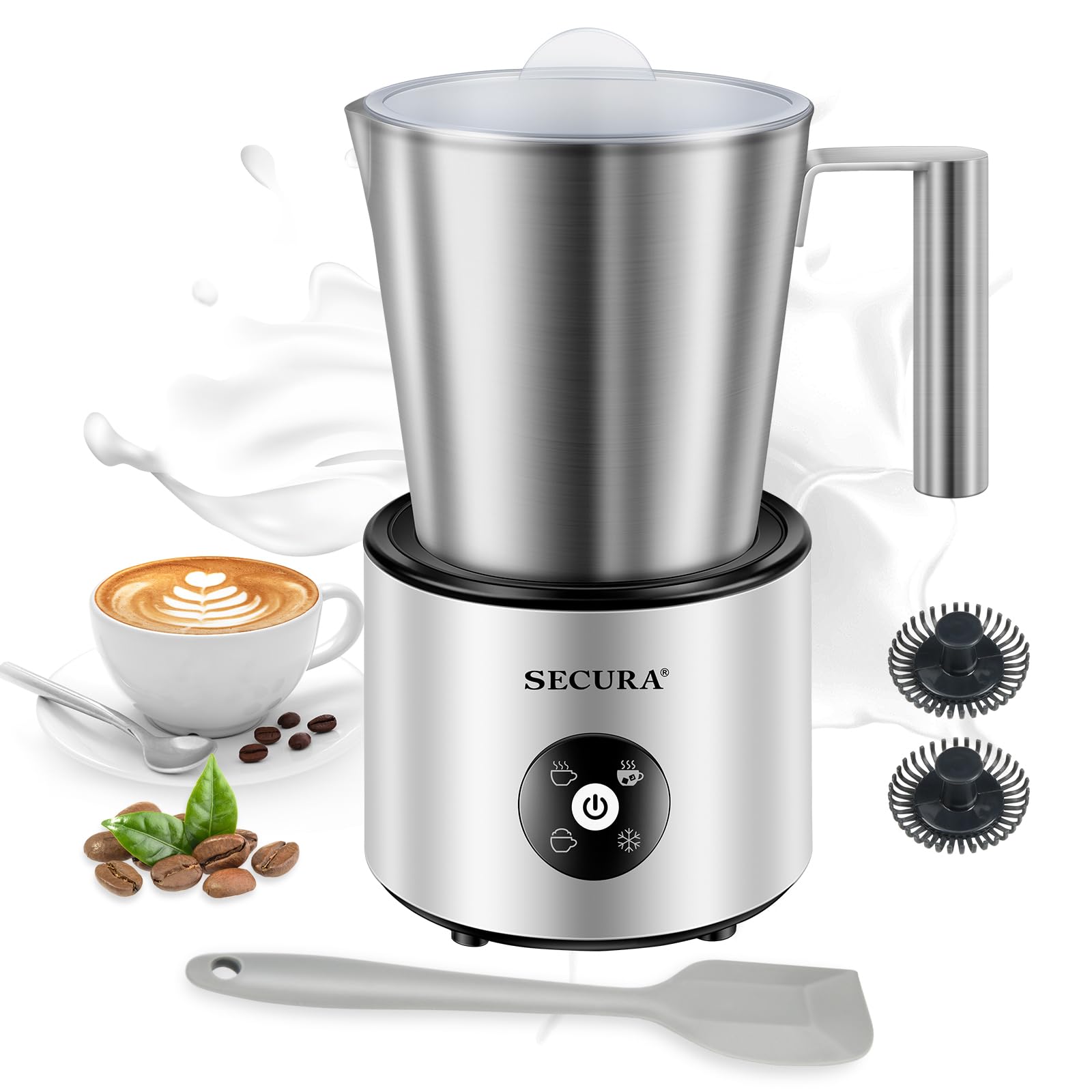 Secura Automatic Milk Frother, 4-in-1 Electric Milk Steamer, 17oz Detachable Hot/Cold Foam Maker, Milk Warmer for Latte, Cappucc
