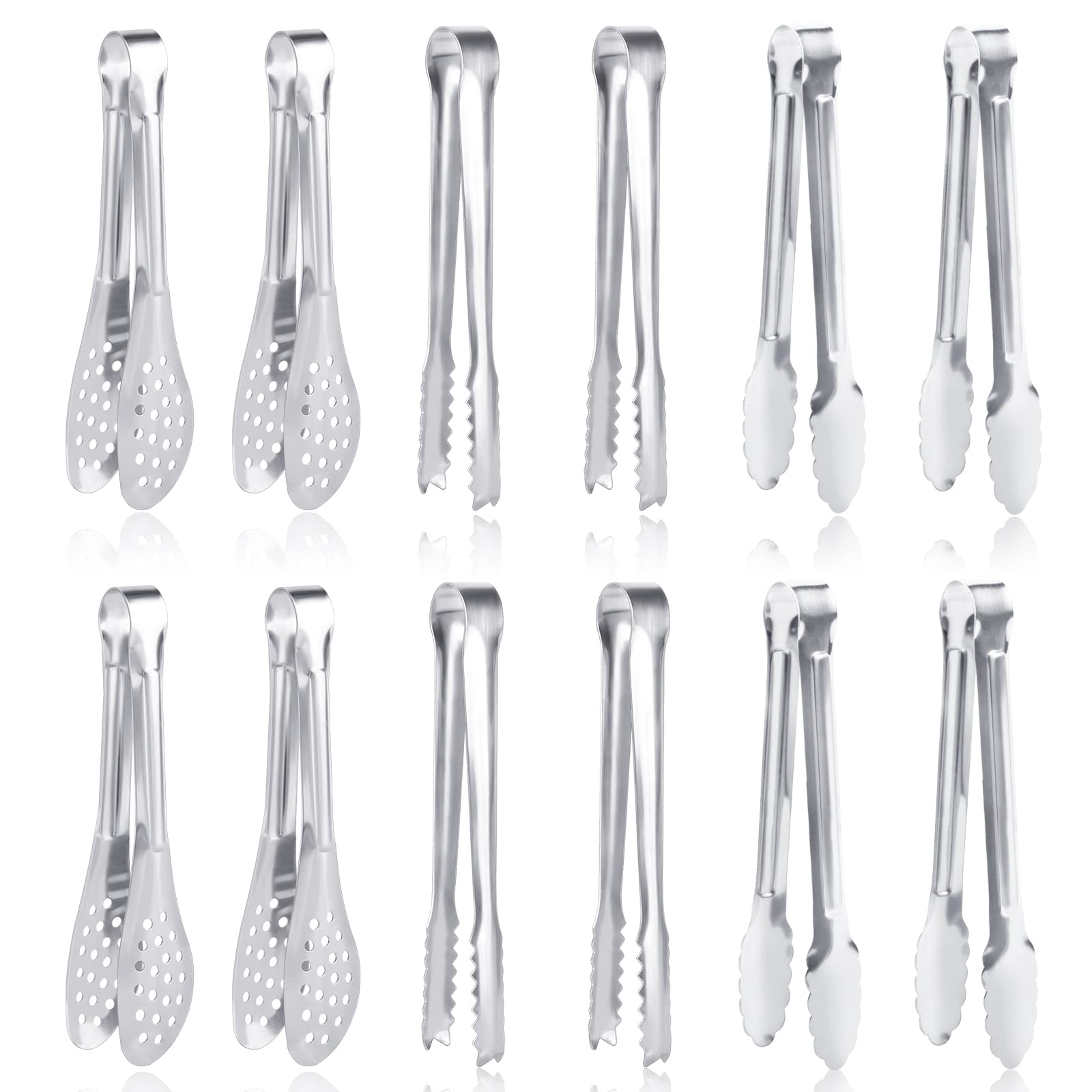 12 Pack Premium Small Serving Tongs, Dmoera Mini Stainless Steel Appetizer Tongs, 5.1Inch(12.7Cm)