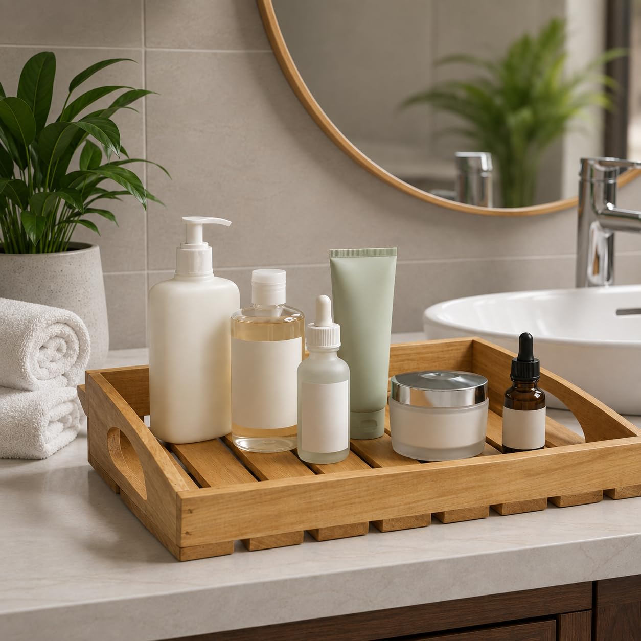 Auranest Decors Wooden Serving Tray With Side Handles | Solid Acacia Wood Breakfast Tray For Bed, Natural Wood Finish, BuiltIn 
