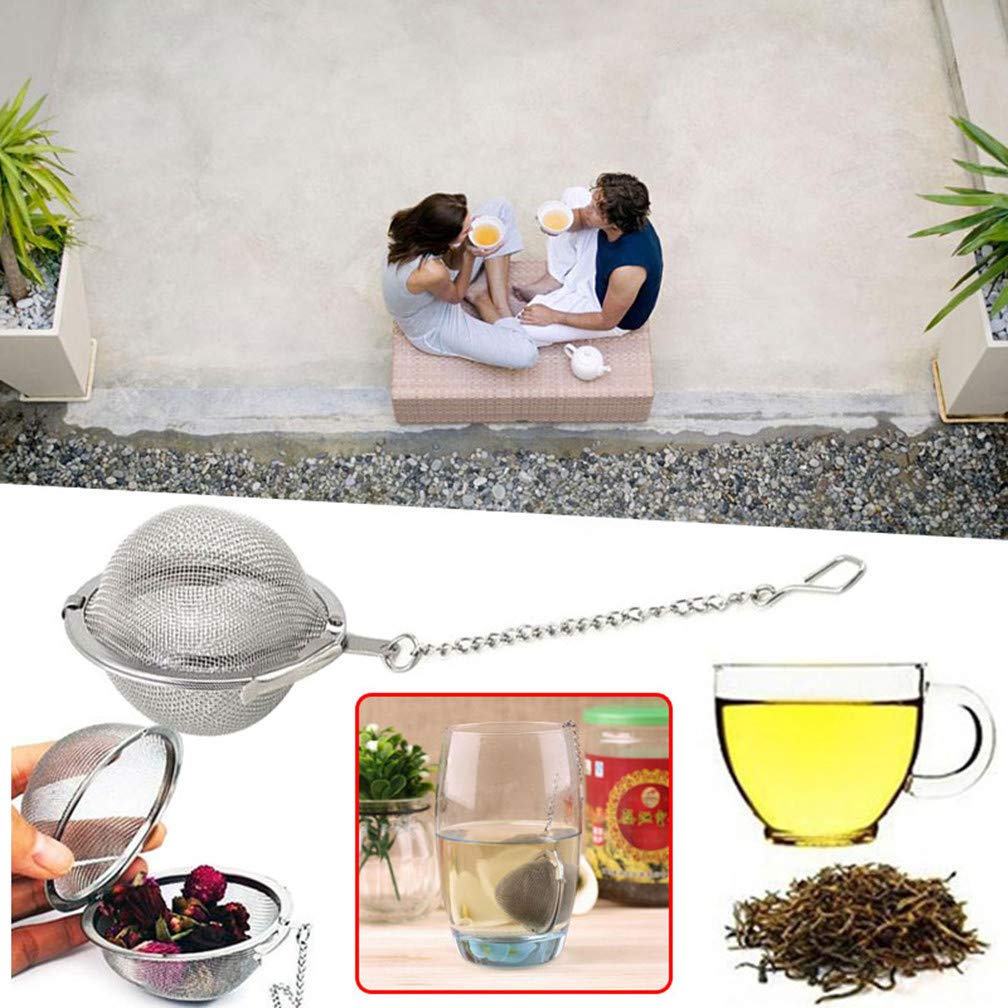 Shuo 2Pcs Stainless Steel Tea Strainer Mesh Tea Ball Filter Net Round With Chain