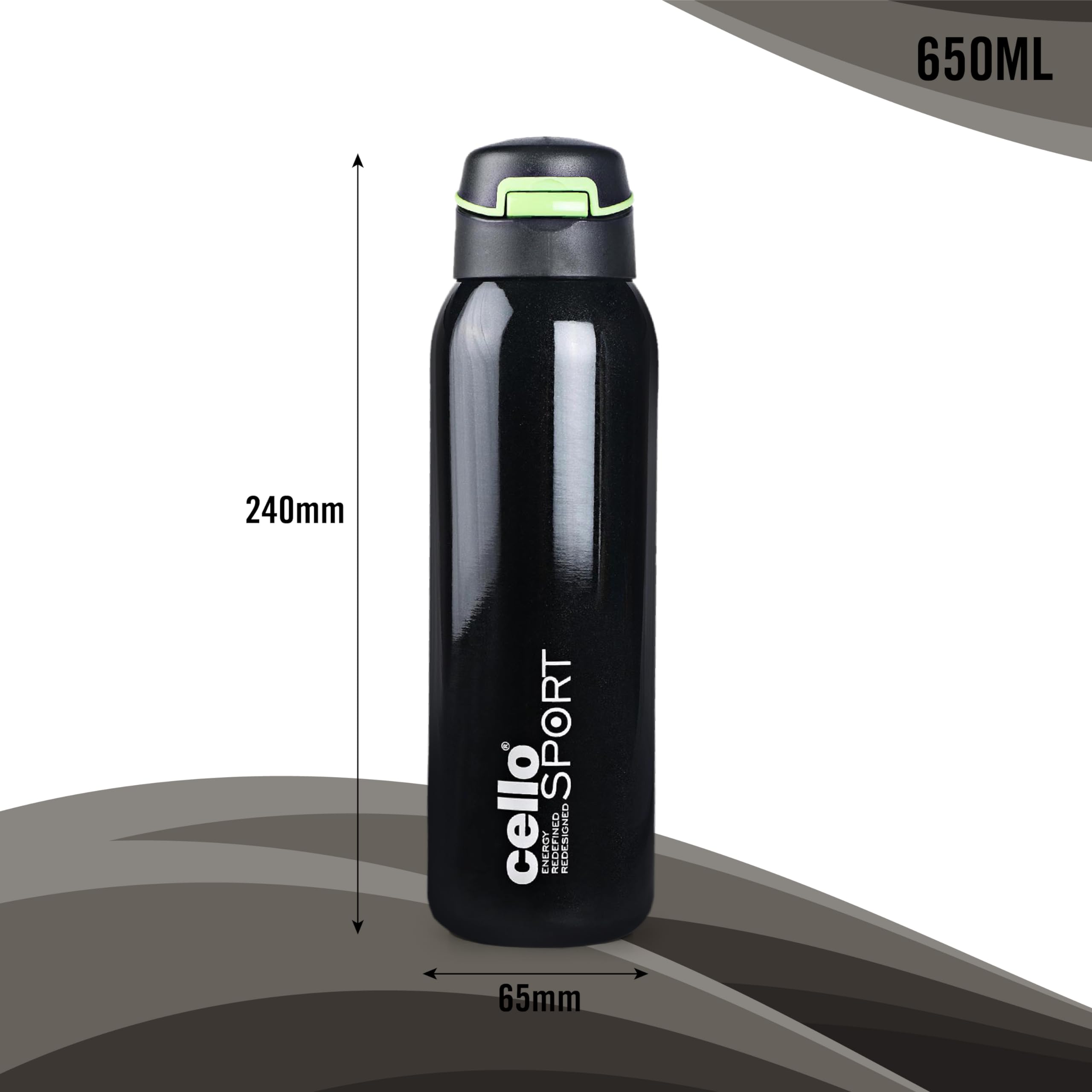 Cello Gym Star Thermosteel Flask, 650Ml, Black | 24 Hours Hot And Cold Flask | Leak Proof | Office Bottle | Sports | Home | Kitc