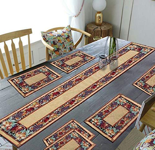 Home Dcor Kart Cotton Heat Resistant Dining Jute Table Mats Set Of 7 Pieces With Centre Table Runner Washable