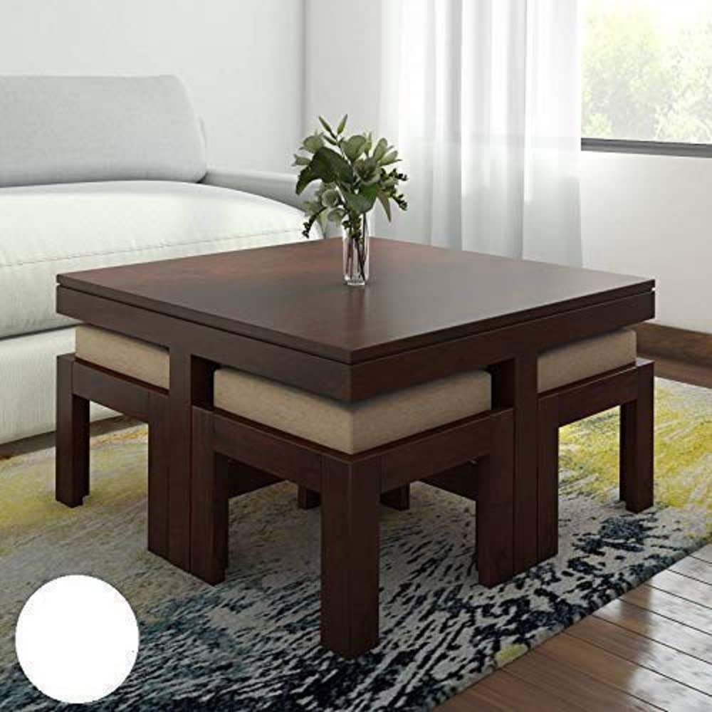 Aasaliya Art Solid Sheesham Wood Coffee Table With 4 Stool | Square Centre Table With Stool | Center Table With 4 Stools For Liv