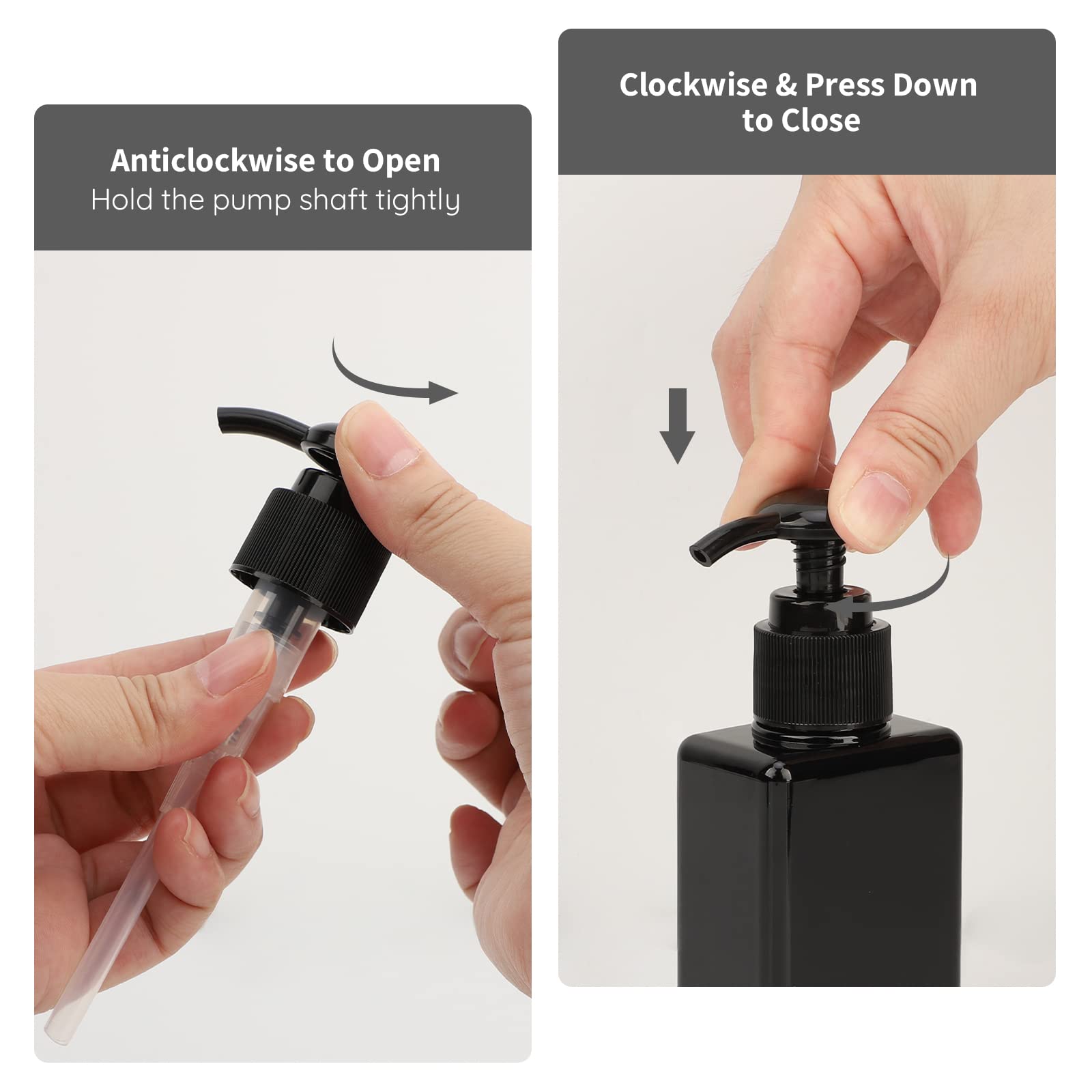 Segbeauty Black Plastic Square Shower Dispenser, 4Pcs 3.4Oz Empty Hand Soap Bottles With Label, 100Ml Refillable Press Pump Port