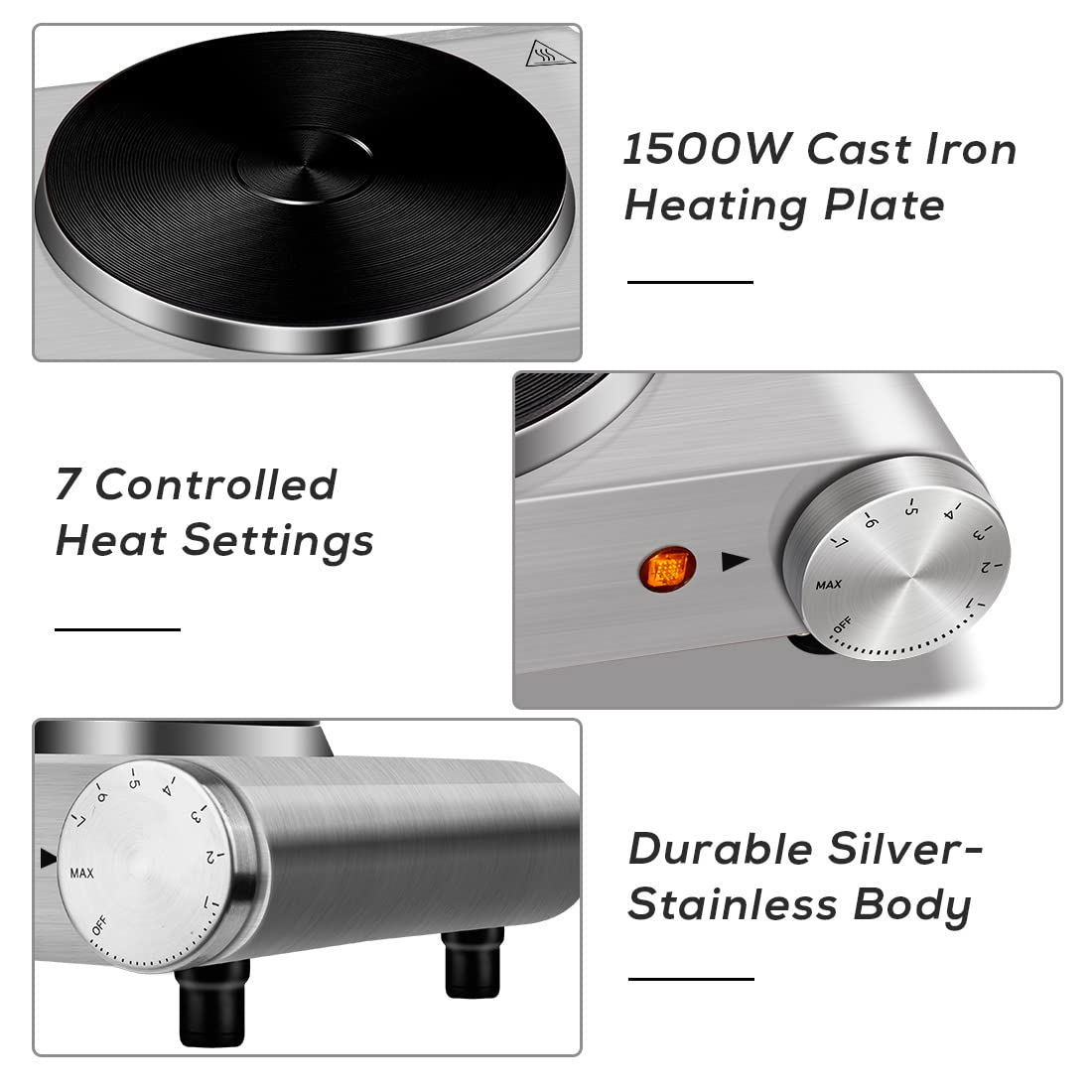 Hot Plate, Cusimax Electric Burner 1500W Hot Plate Cooking Single Burner Electric Stove With Heat-Up In Seconds Adjustable Tempe