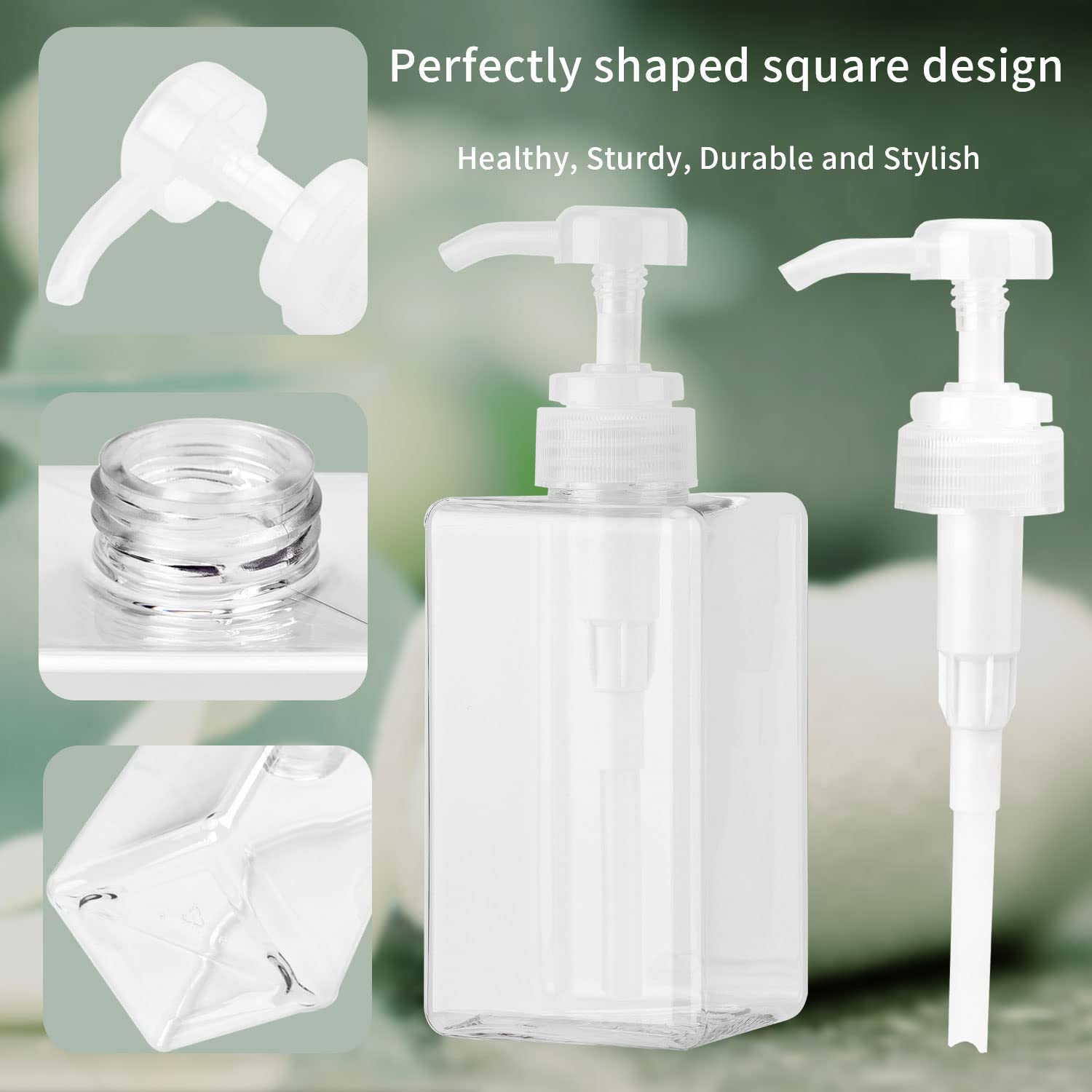 450Ml (15.2Oz) Pump Bottle Dispenser Jansburg 2Pack Refillable Square Plastic Lotion Dispenser Empty Lotion Pump Bottle For Esse