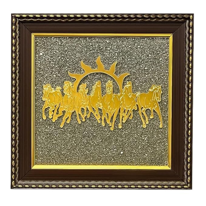 Oizeir 7 Horses On Raw Pyrite Frame | Seven Horses Wall Decor Pyrite Stone Frame For Success & Fame | Vastu Items For Money Attr