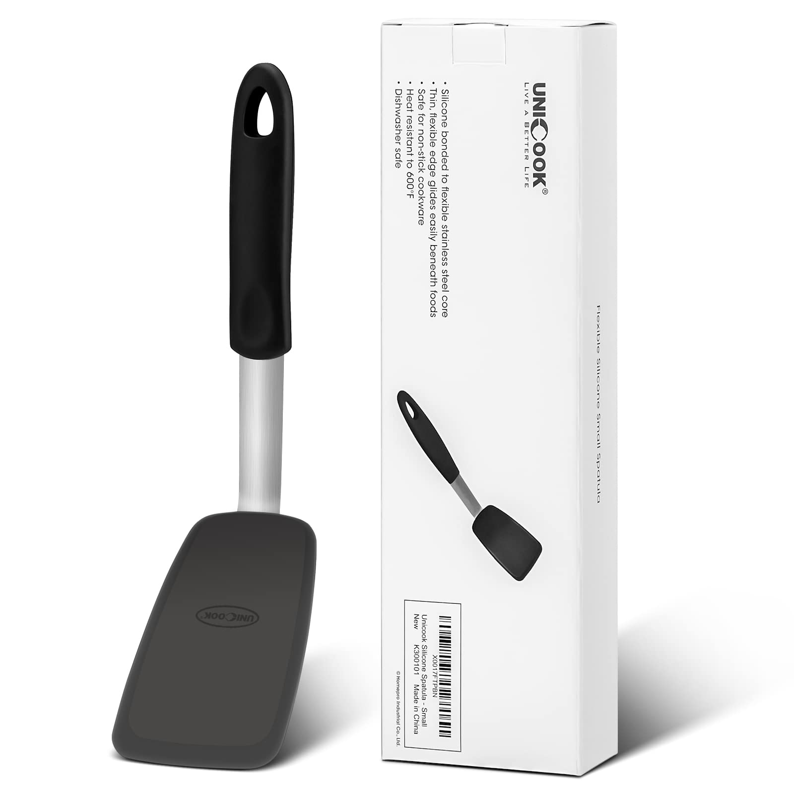 Unicook Flexible Silicone Spatula, Turner, 600F Heat Resistant, Ideal For Flipping Eggs, Burgers, Crepes And More, Small