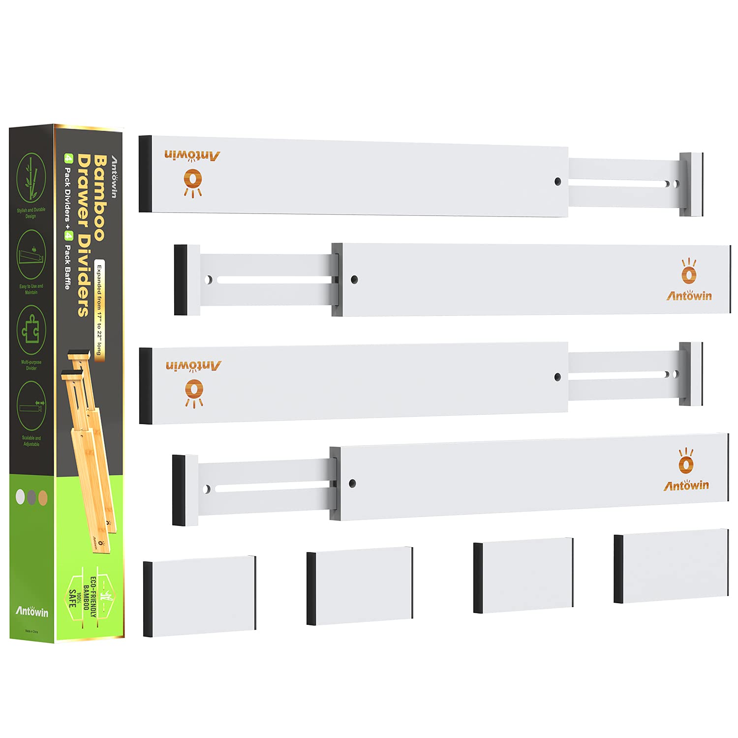 Antowin Bamboo Drawer Dividers Organizers, Drawer Separators Splitter,1722 Inches Long Adjustable SpringLoaded Organizer For L