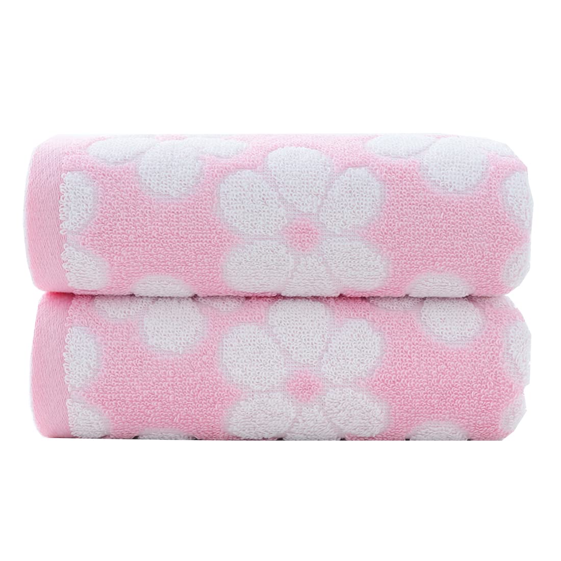 Pidada Hand Towels Set Of 2 Floral Pattern 100% Cotton Soft Absorbent Decorative Towel For Bathroom 13.4 X 29.1 Inch (Pink)
