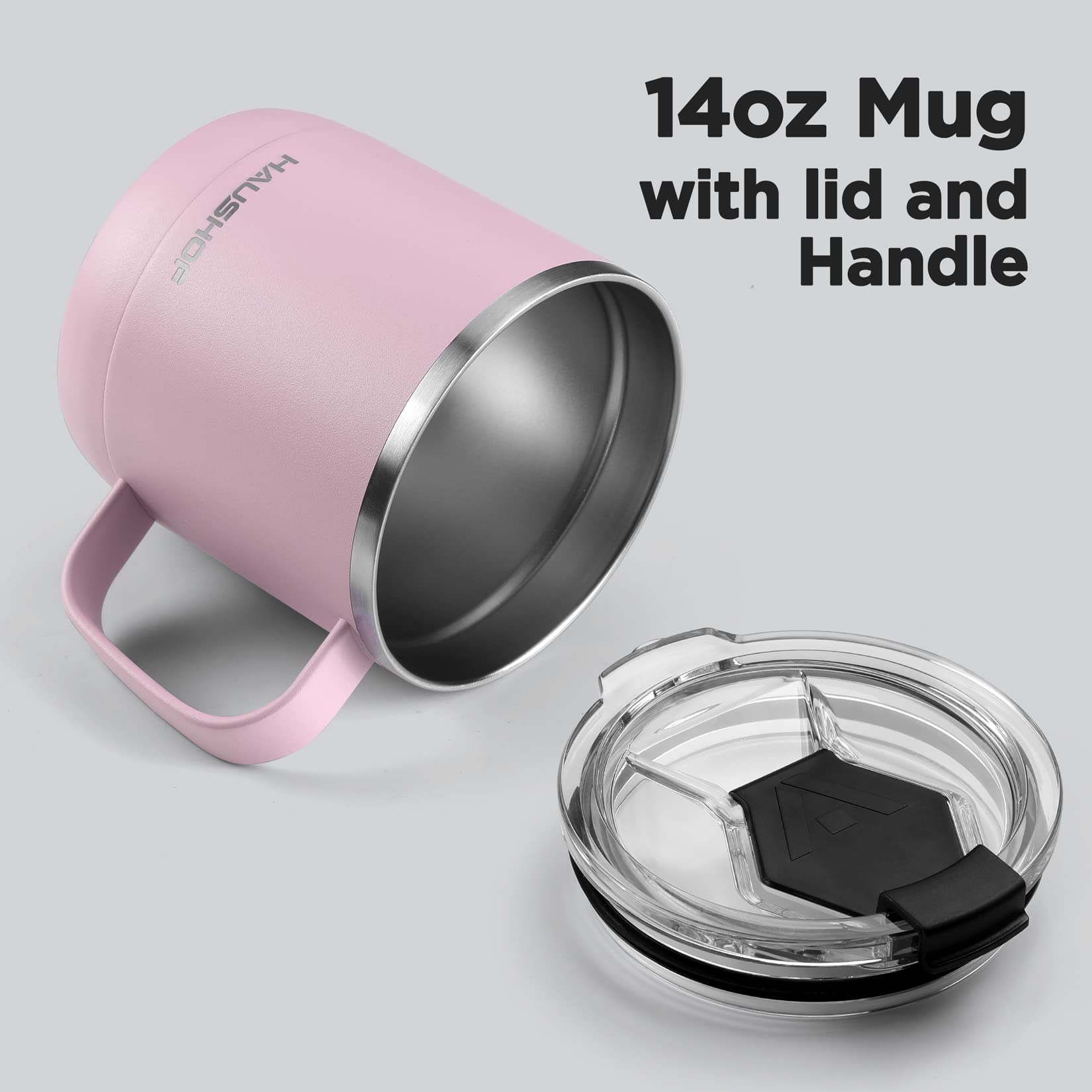 Haushof 14 Oz Coffee Mug, Insulated Coffee Mug With Handle, Travel Camping Cup, Portable Stainless Steel Coffee Cup, Insulated C