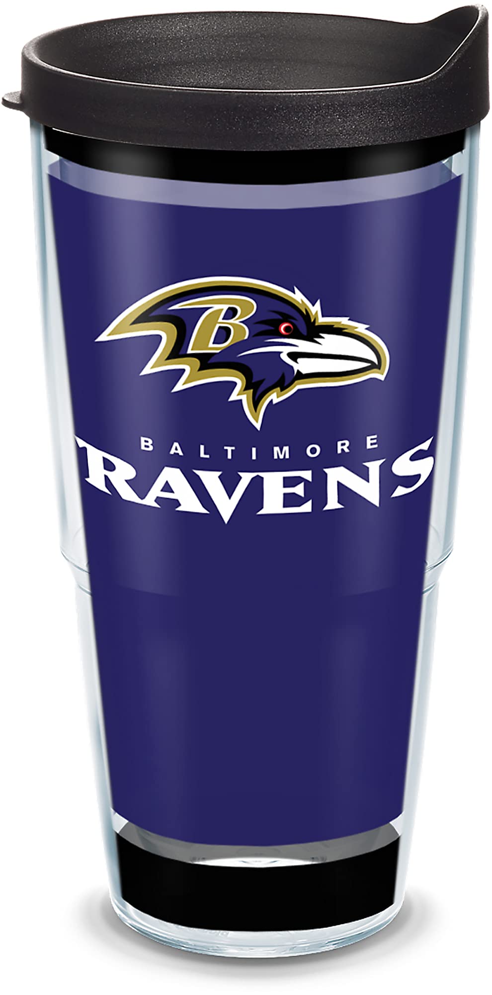 Tervis 1325566 NFL Baltimore Ravens  Touchdown Insulated Tumbler with Wrap and Black Travel Lid, 24 oz  Tritan, Clear