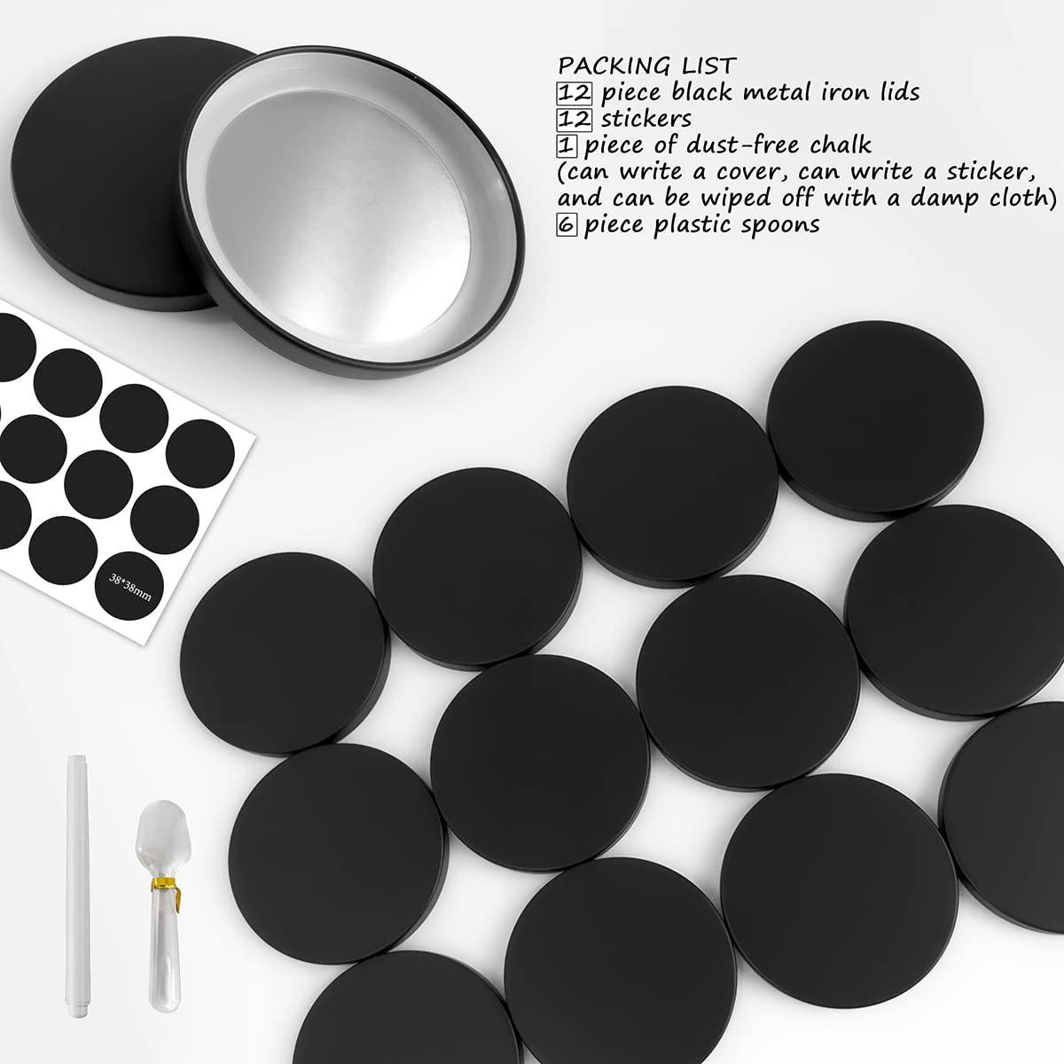 KIKINIKO Oui Yogurt Jar Lids - 12 Pack Black Metal with Gasket, Model TG
