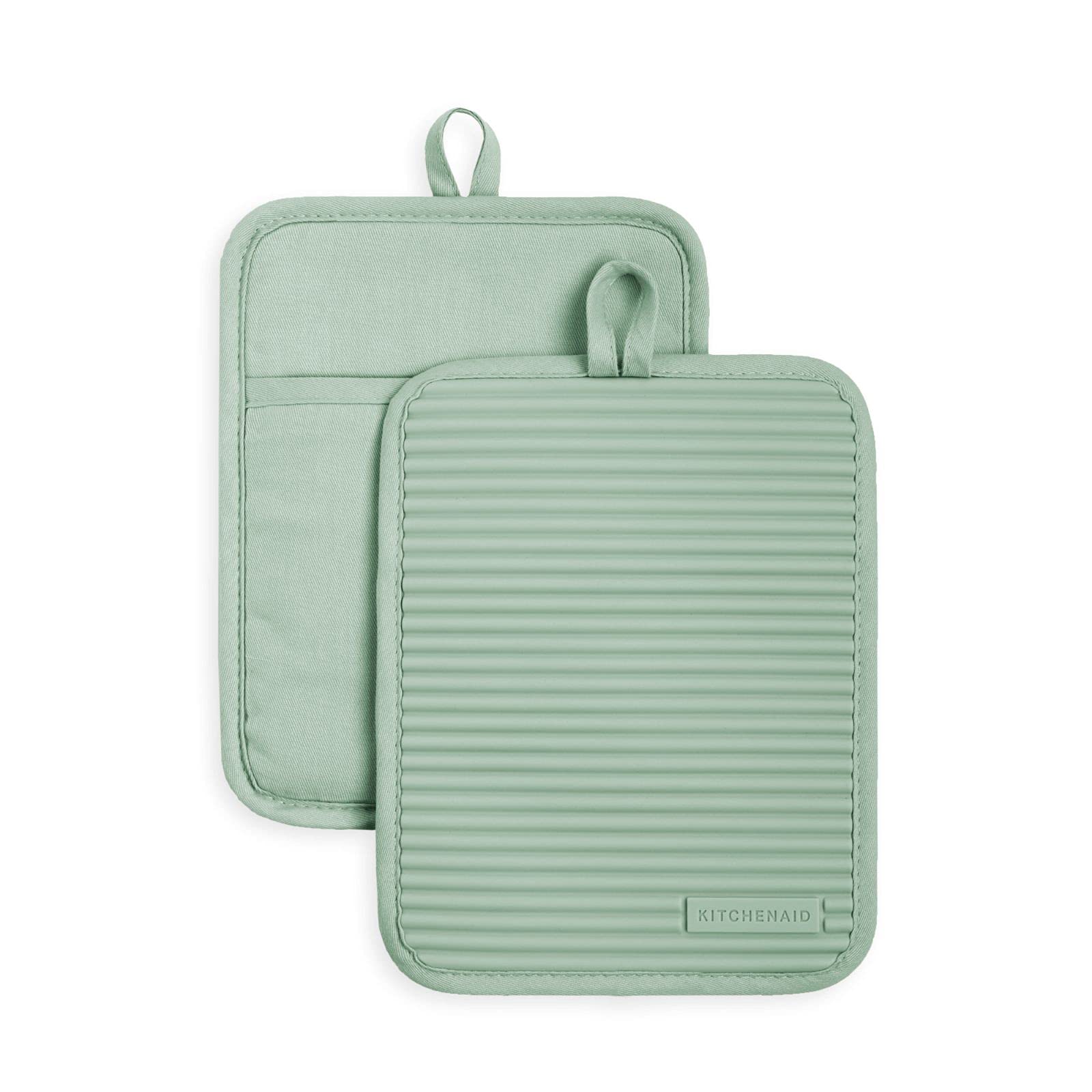 KitchenAid Ribbed Soft Silicone Pot Holder 2-Pack Set, Pistachio Green, 7x9
