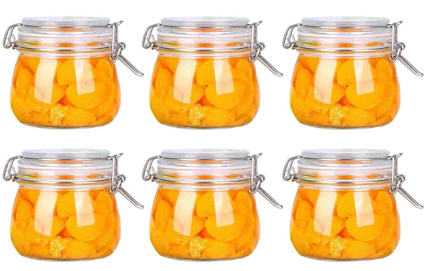 Jndabhi 500Ml, Set Of 6  Glass Jar And Container With Airtight Swing Cap, Leak Proof Silicone Gasket And Hinged Lid  Perfect F