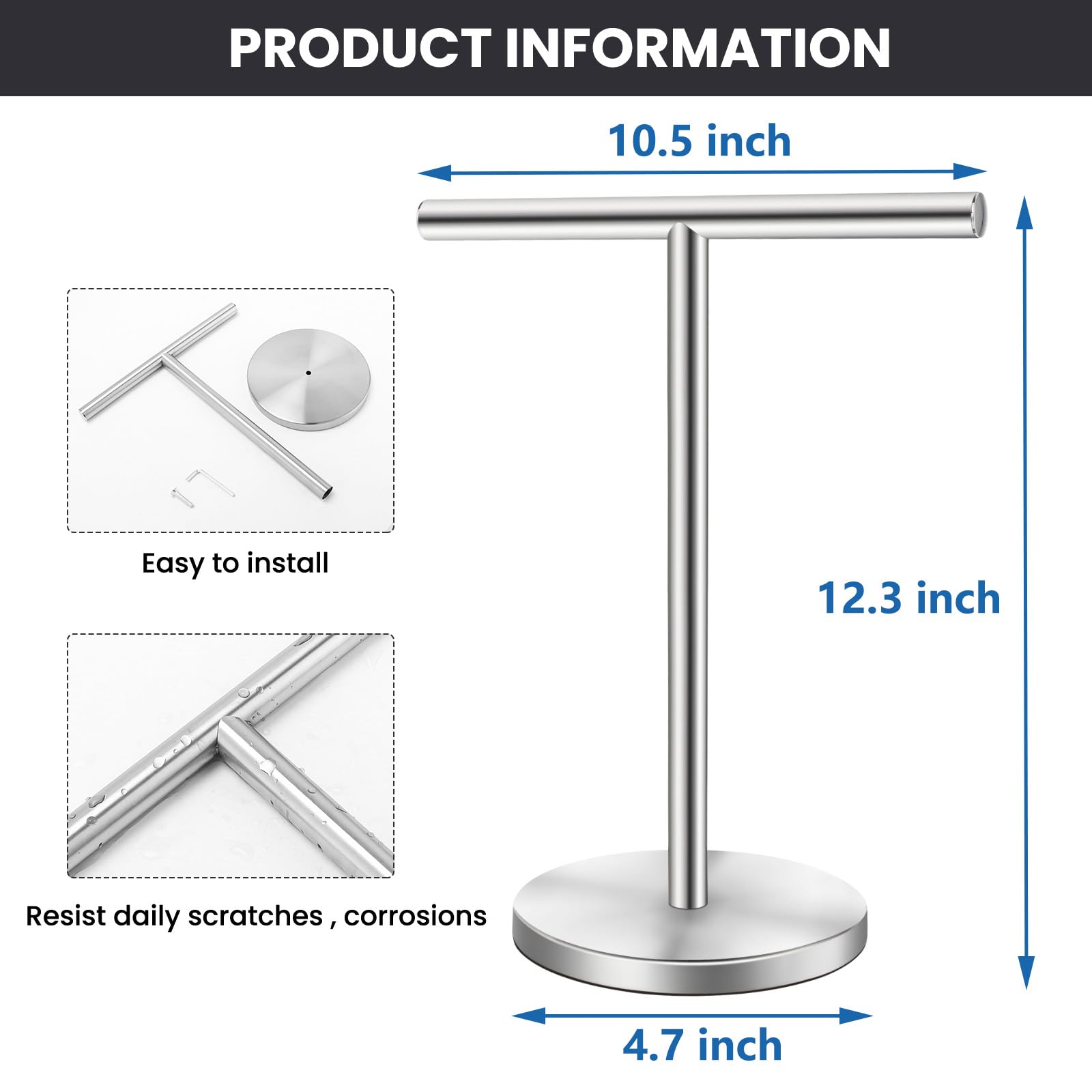 Zitalupy T-Shape Bath Hand Towel Holder Stand, Stainless Steel Free Standing Hand Towel Rack With Heavy Base, For Bathroom Kitch