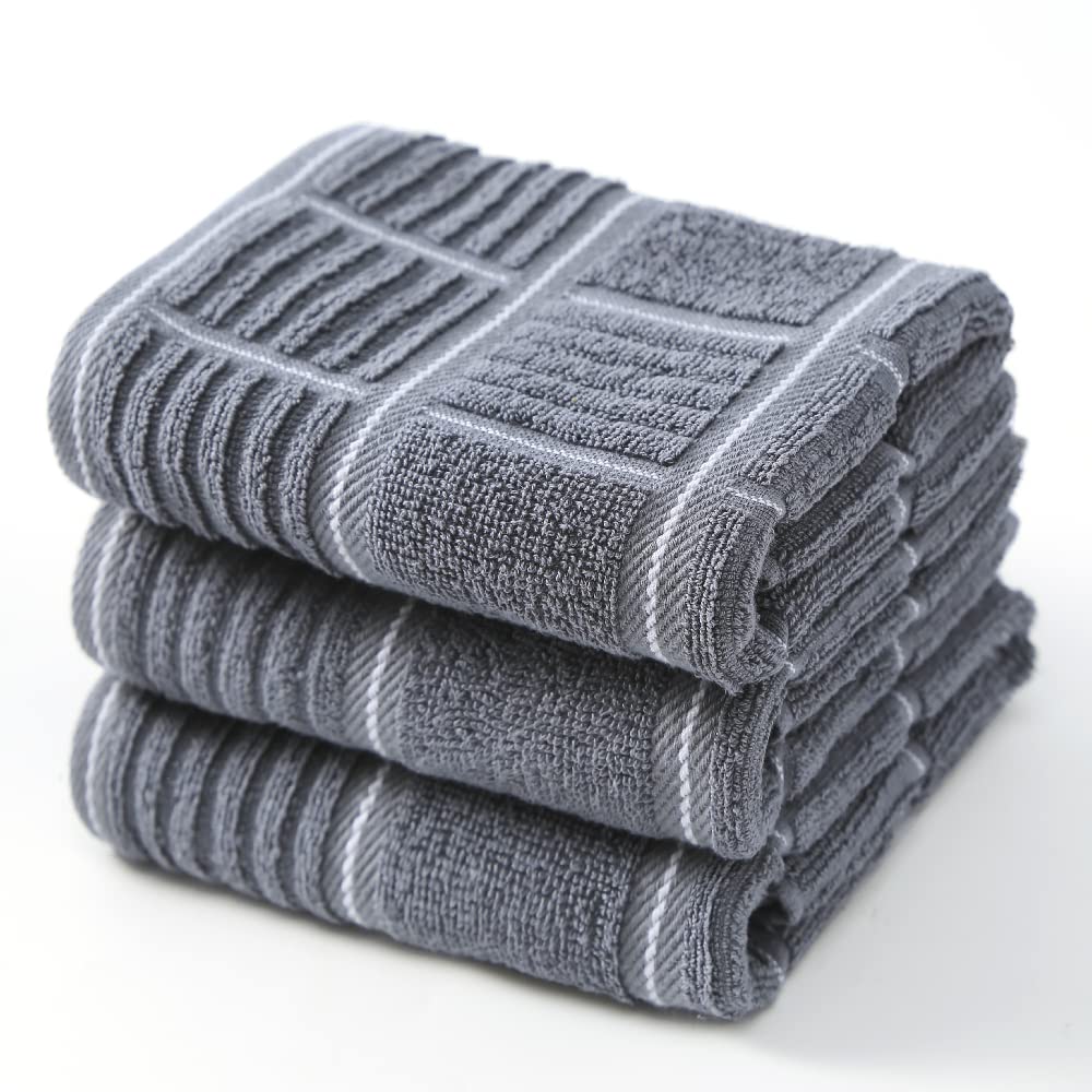 Anyi 100% Cotton Gray Kitchen Towels, Absorbent Dish Towels With Hanging Loop, Soft Kitchen Hand Towels For Washing, Drying Dish