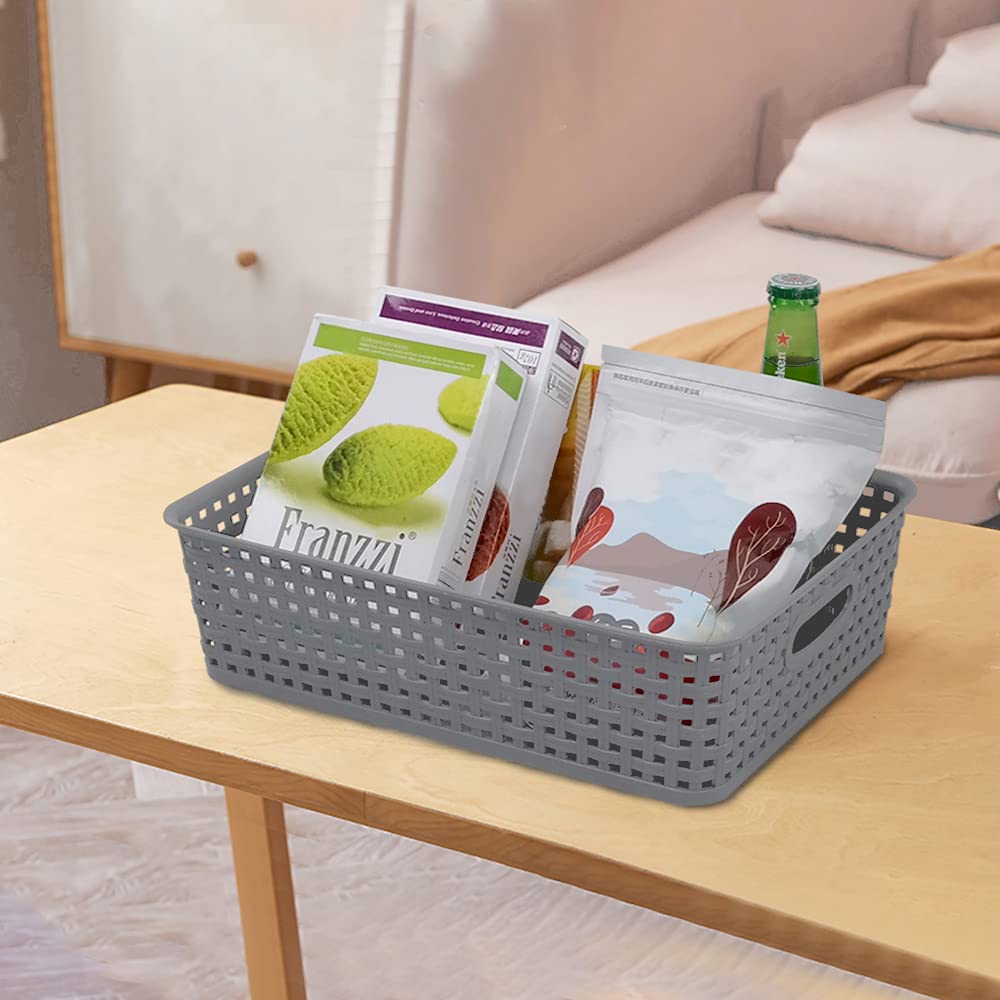 Yarebest 4-Pack Plastic Office Storage Baskets, A4 Basket Trays, Grey