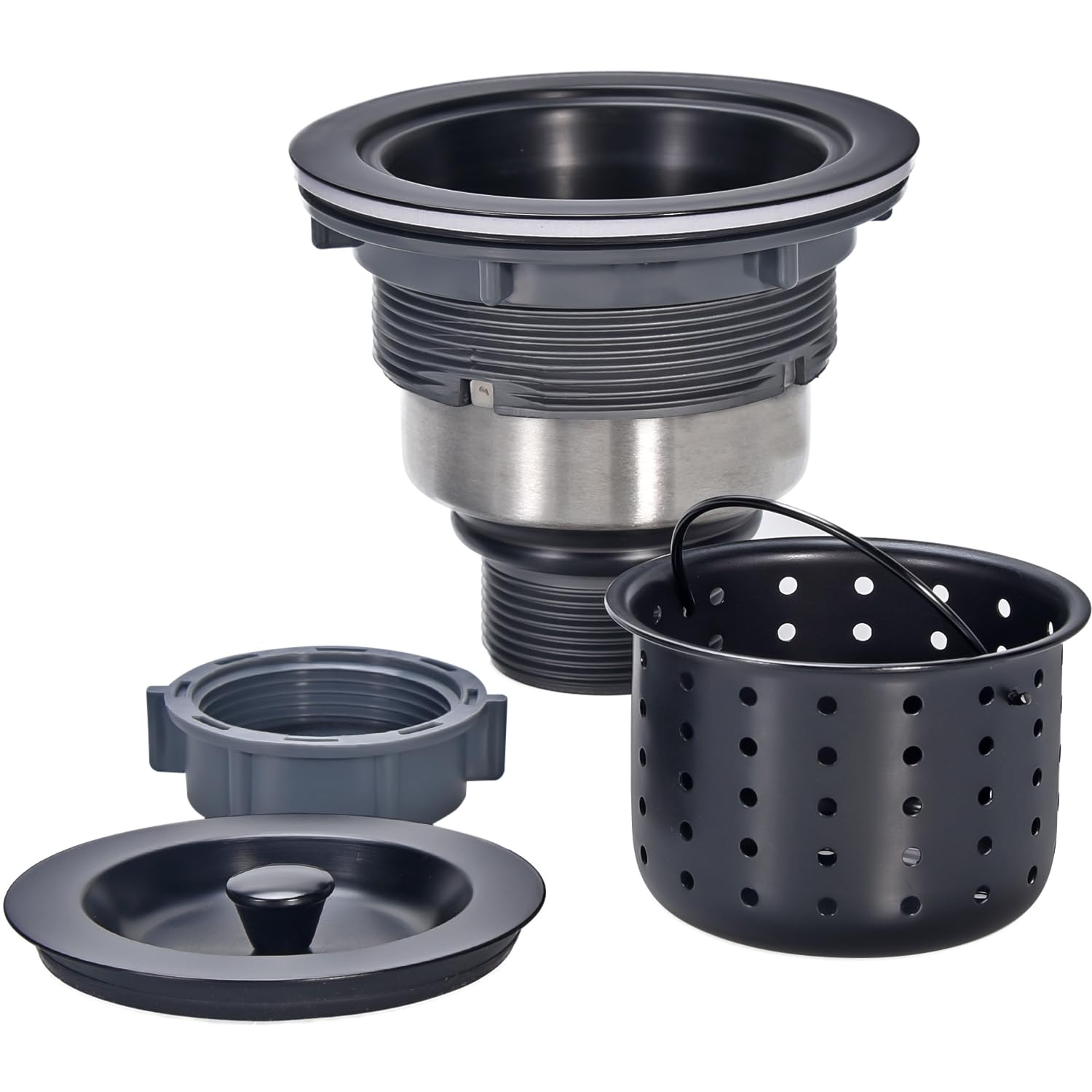 Kitchen Sink Drain 3-1/2 Inch Black Sink Drain Assembly Kit, Removable Deep Sink Strainer Basket With Sink Stopper/Sealing Lid F